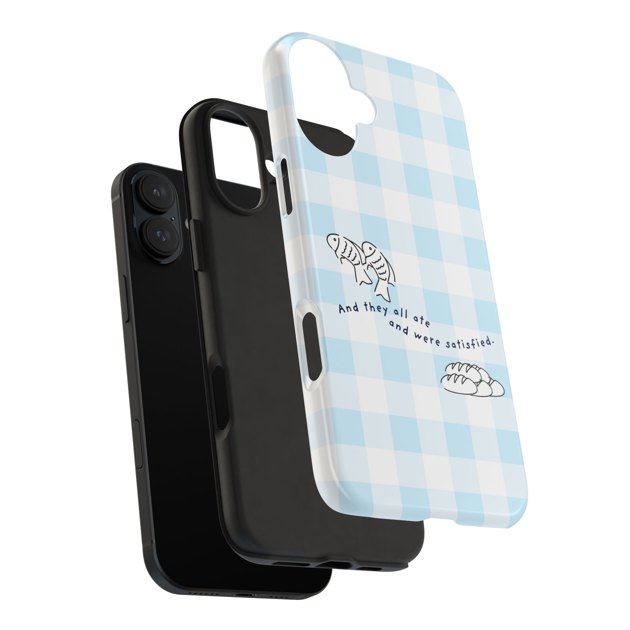 FISH AND LOAVES Gingham Phone Case (Blue)
