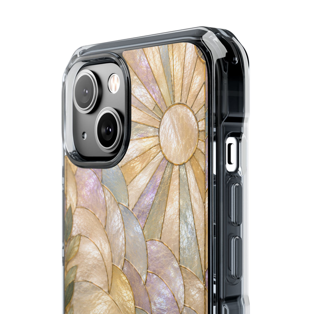 Clear MagSafe Phone Case — Pastel Stained-Glass Sun & Leaves