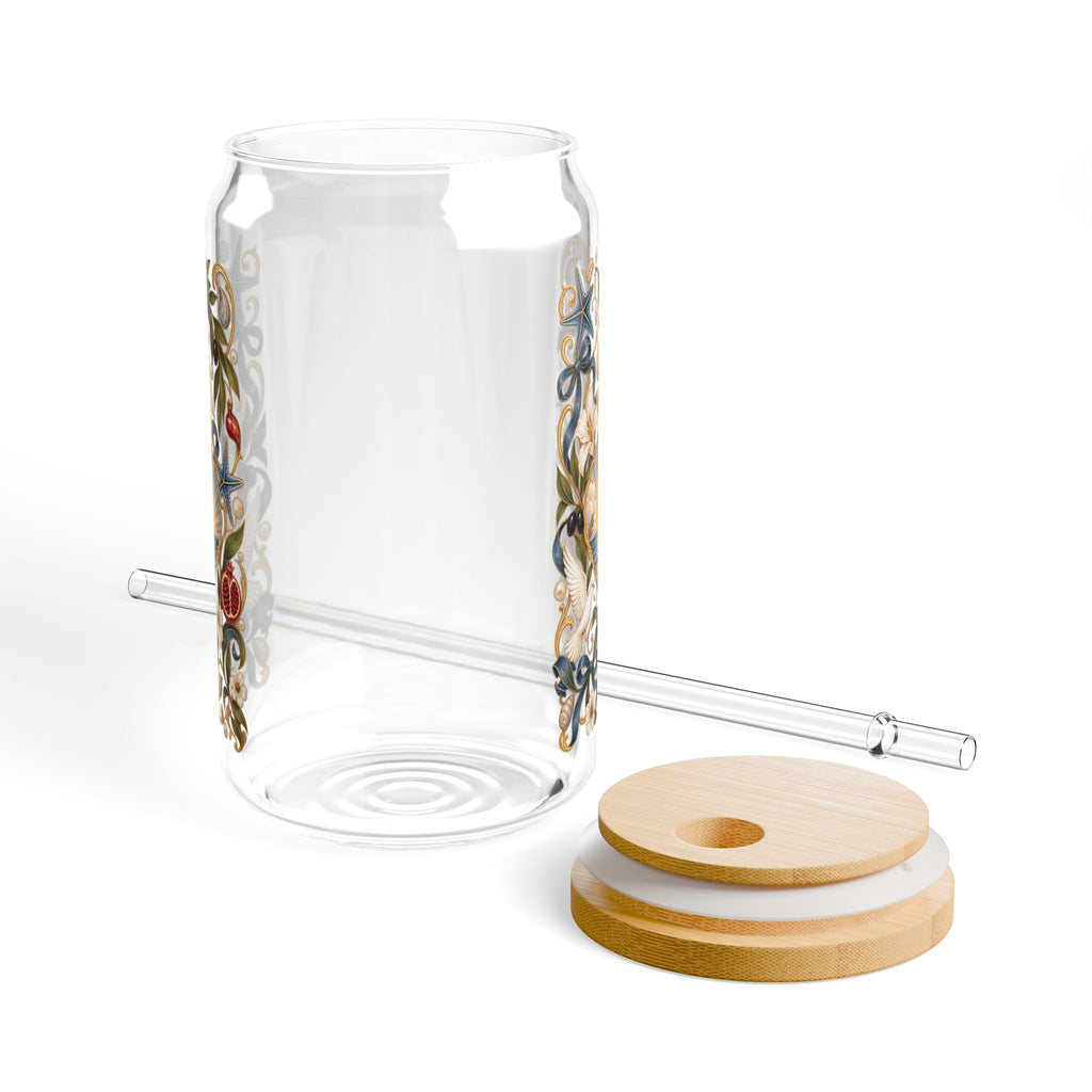 He Calms the Waves 16 oz Glass Tumbler with Bamboo Lid & Straw | Christian Iced Coffee & Matcha Cup