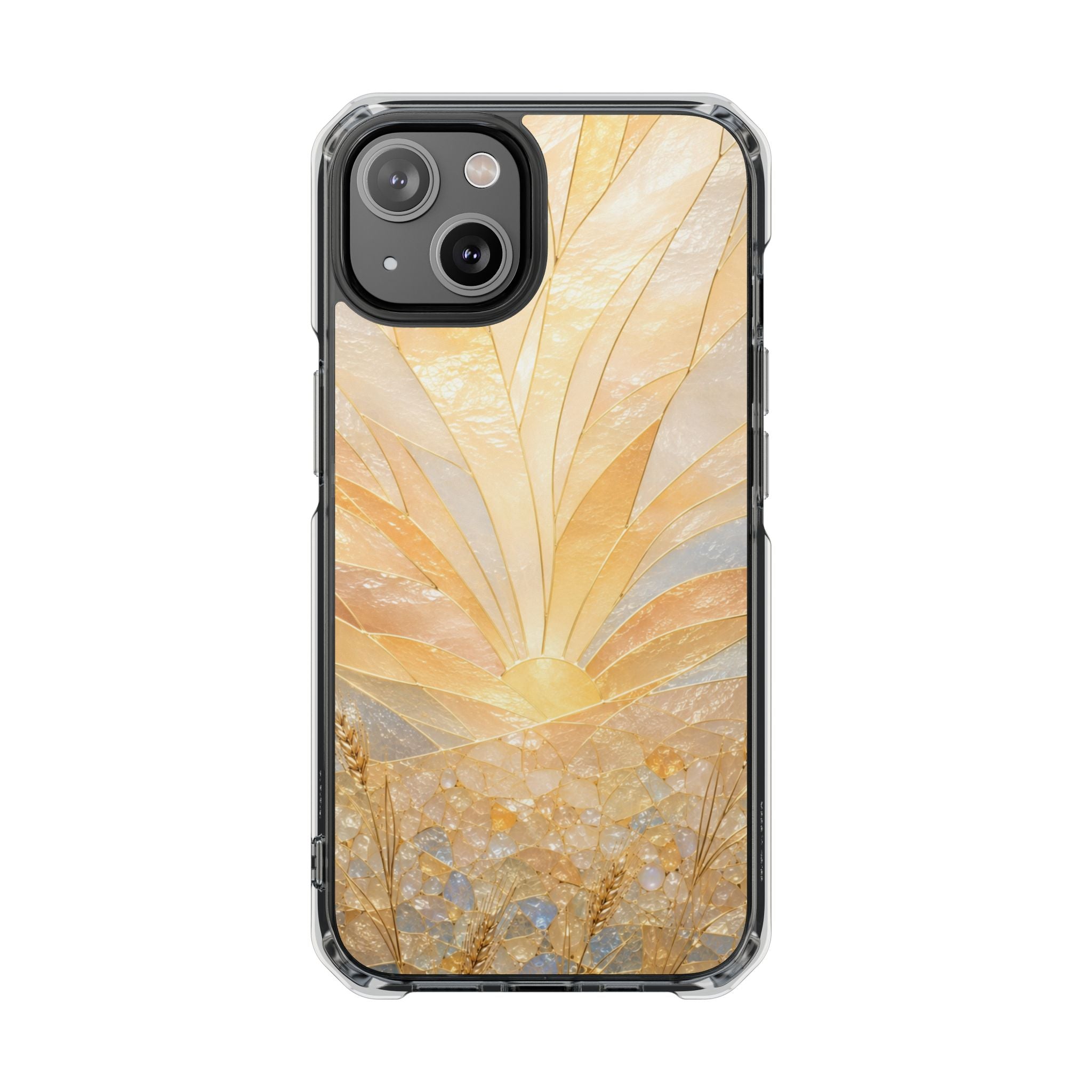 Clear Magnetic Phone Case — Golden Pearl Floral Design, Impact-Resistant iPhone Cover
