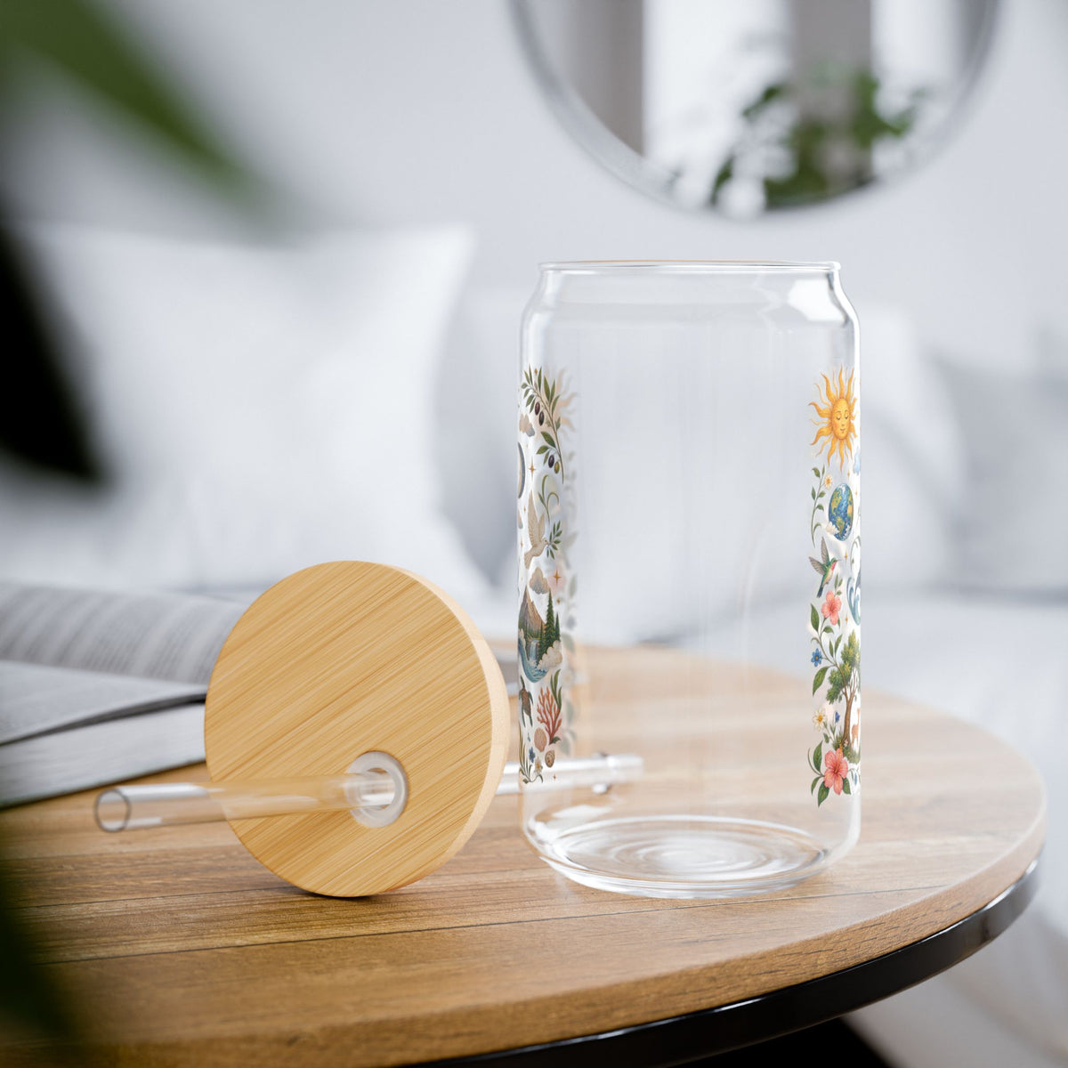 And It Was Good 16 oz Glass Tumbler with Bamboo Lid & Straw | Genesis Creation Christian Iced Coffee & Matcha Cup