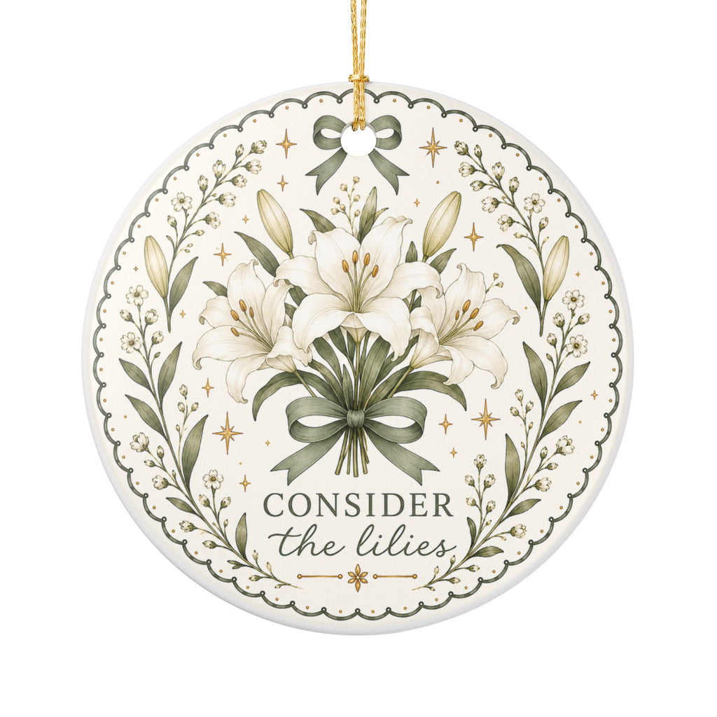 Consider the Lilies Ornament — Christian Floral Christmas Ornament, Matthew 6