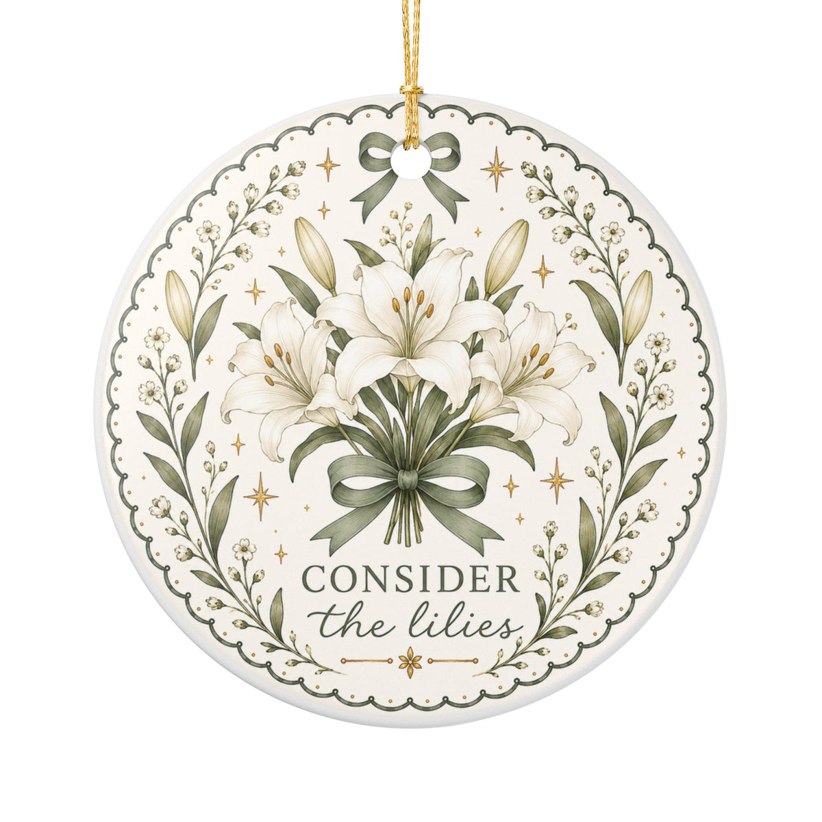 Consider the Lilies Ornament — Christian Floral Christmas Ornament, Matthew 6