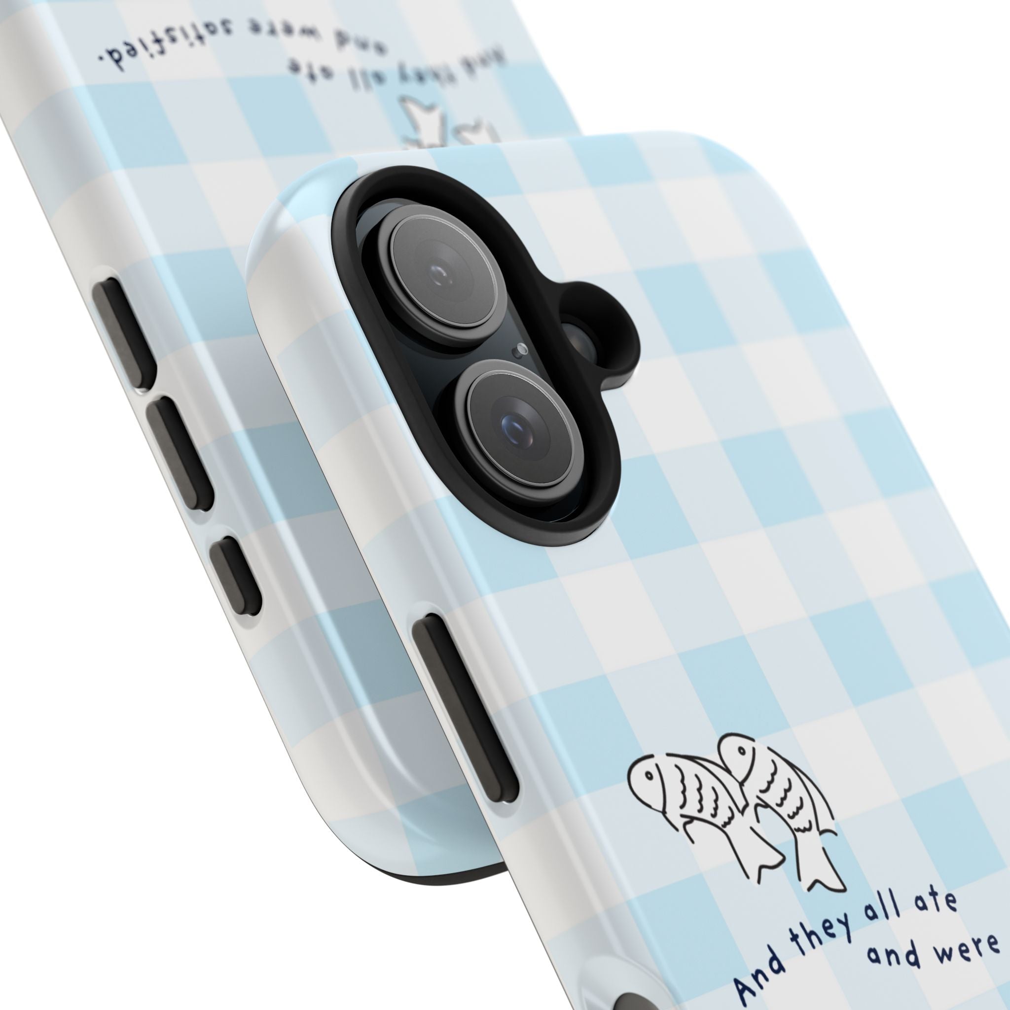 FISH AND LOAVES Gingham Phone Case (Blue)