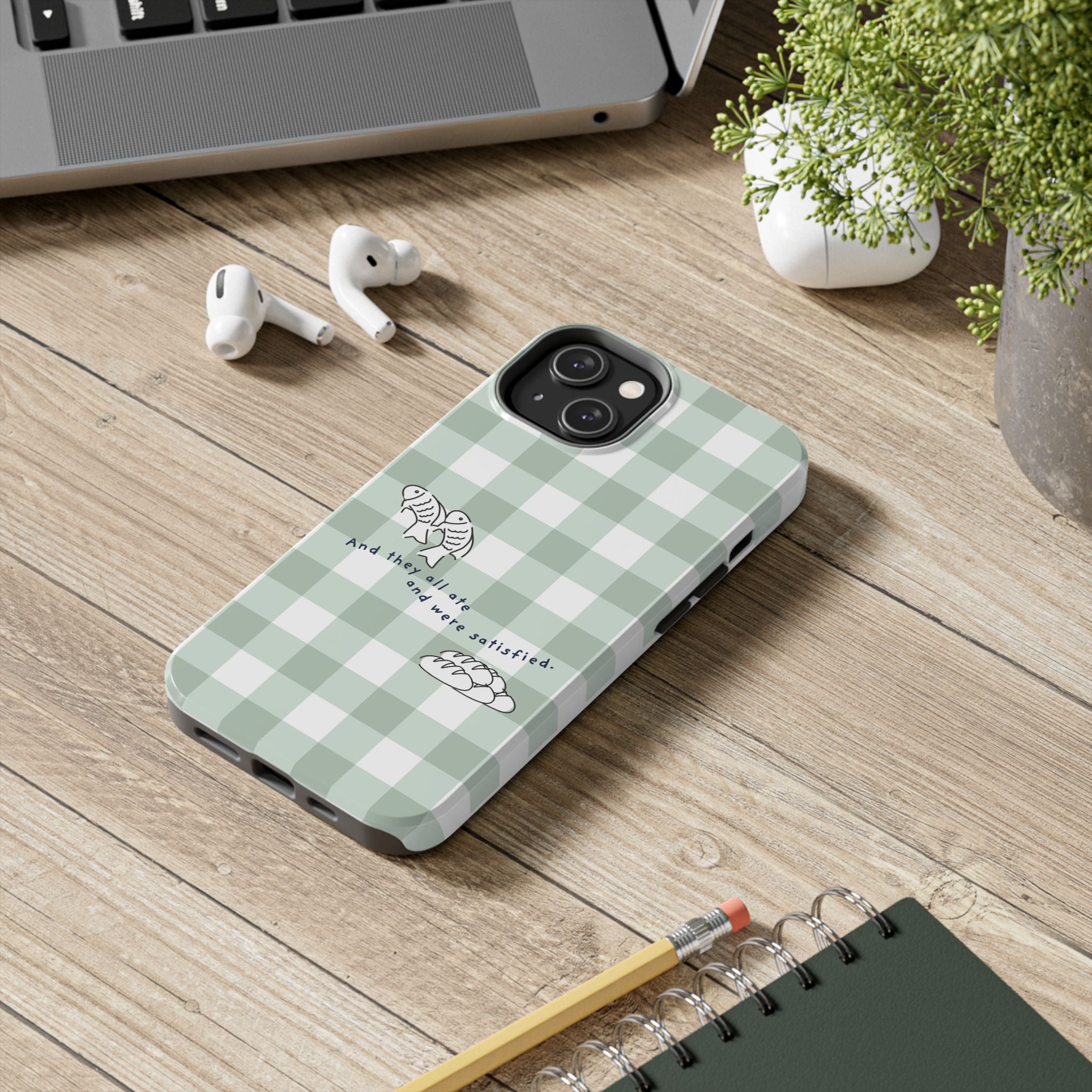 FISH AND LOAVES Gingham Phone Case (Green)
