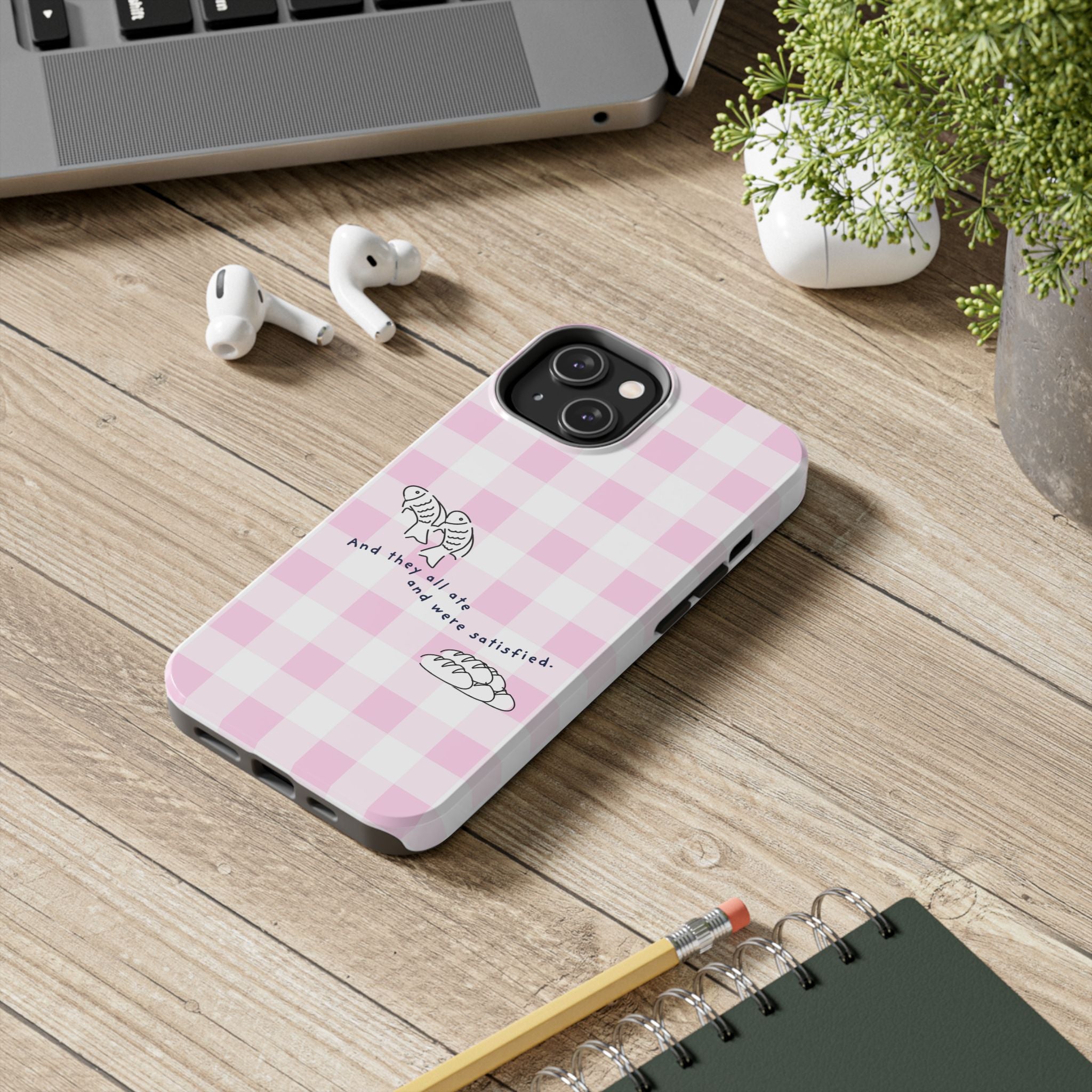 FISH AND LOAVES Gingham Phone Case (Pink)