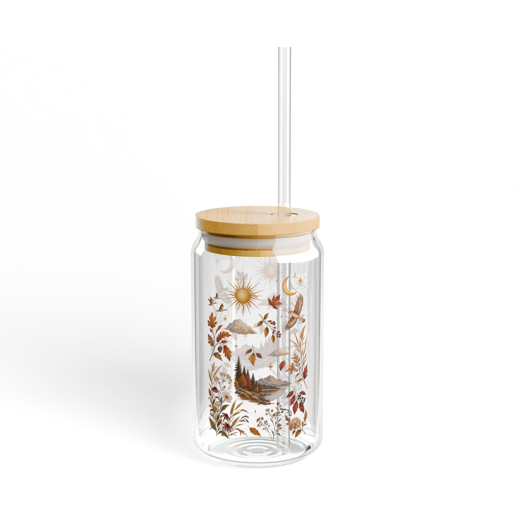 Faithful in Every Season 16 oz Christian Glass Tumbler with Straw | Fall Iced Coffee & Matcha Cup | Lamentations 3:22–23