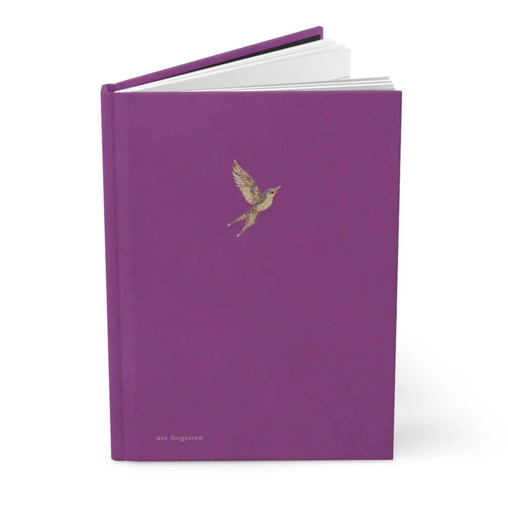 Matte Purple Hardcover Journal with Gold Bird — Matte Notebook for Gratitude, Travel & Daily Notes