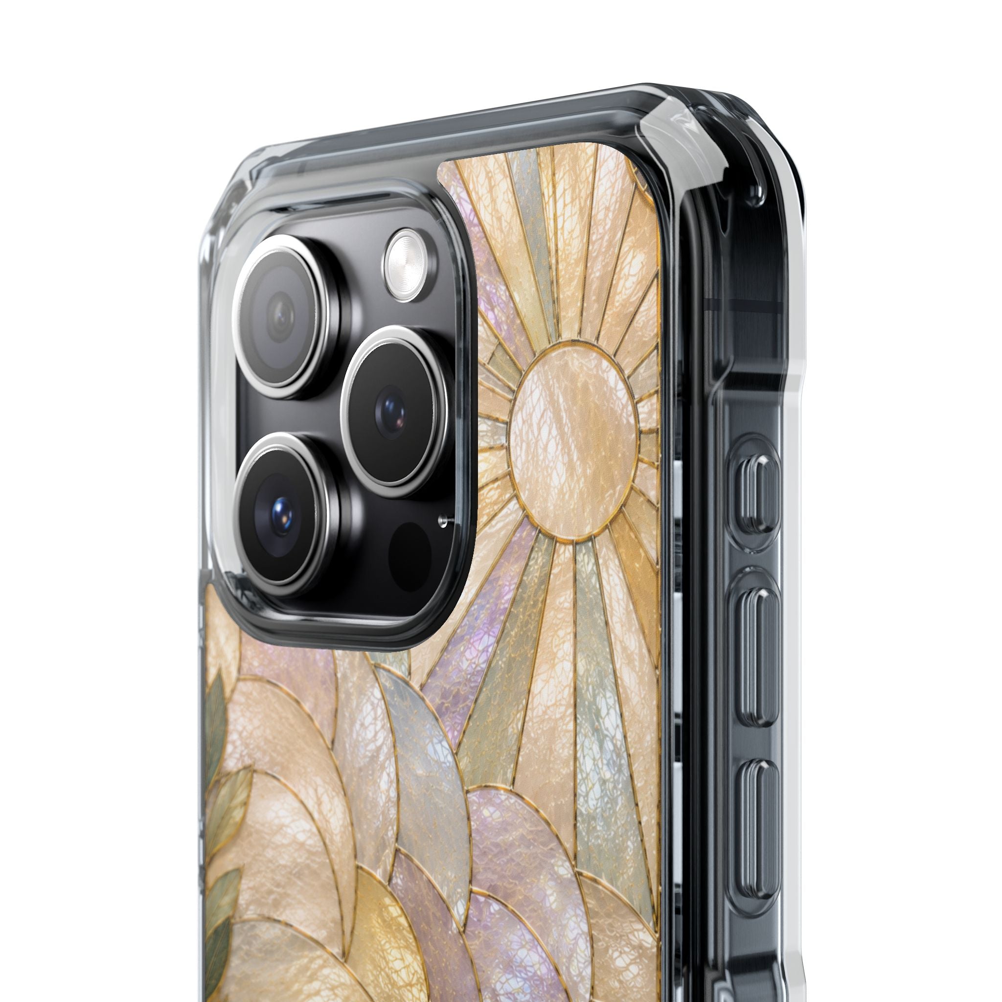 Clear MagSafe Phone Case — Pastel Stained-Glass Sun & Leaves