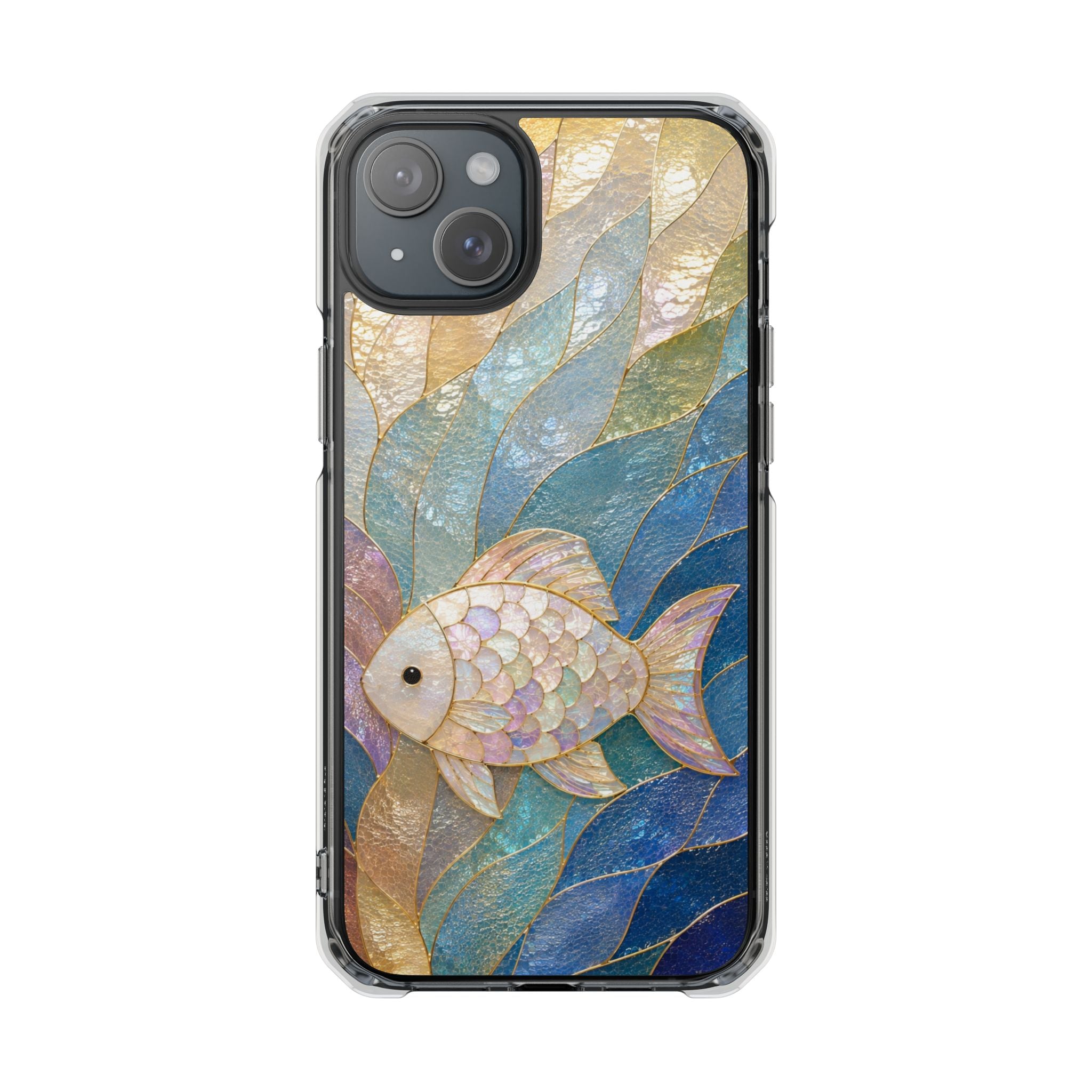 Clear Magnetic Phone Case — Iridescent Fish Mosaic Design