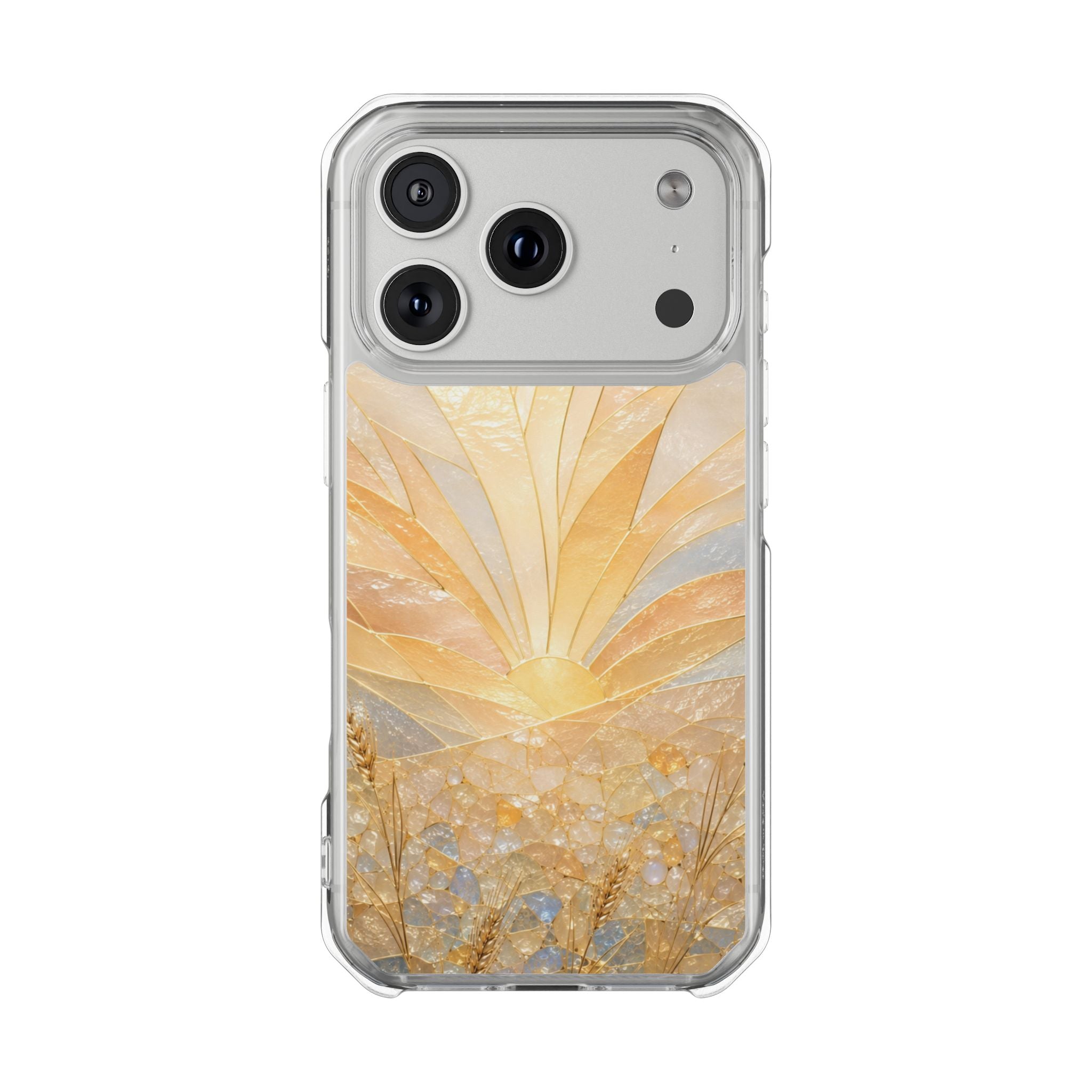 Clear Magnetic Phone Case — Golden Pearl Floral Design, Impact-Resistant iPhone Cover