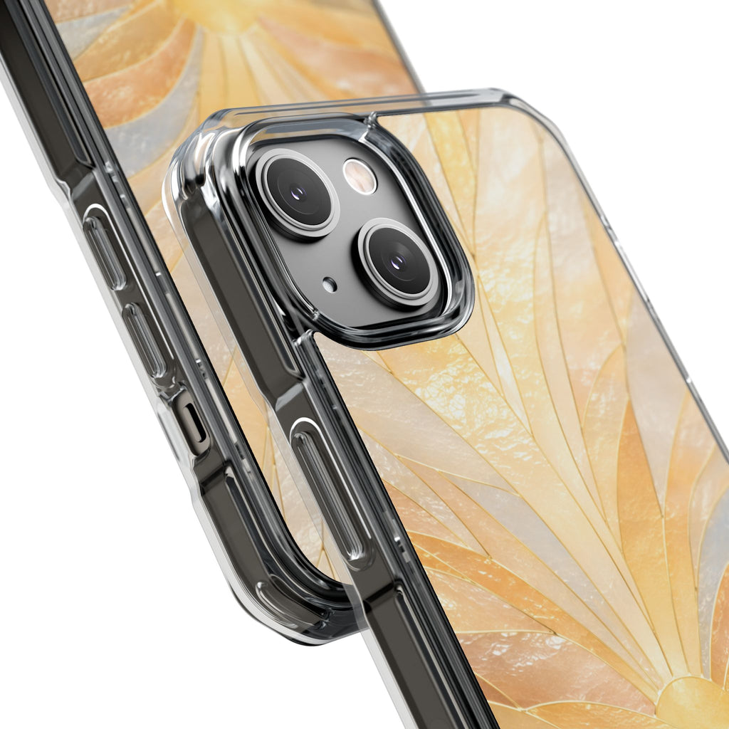 Clear Magnetic Phone Case — Golden Pearl Floral Design, Impact-Resistant iPhone Cover