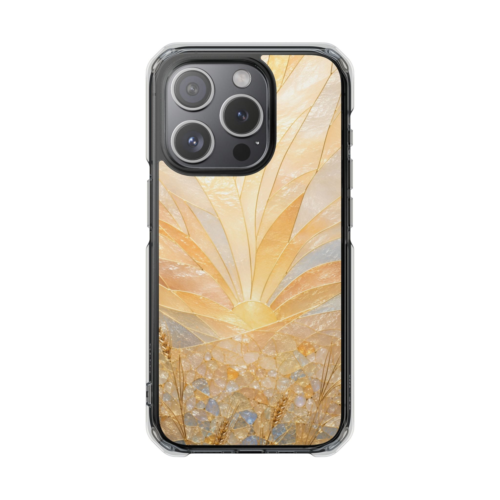 Clear Magnetic Phone Case — Golden Pearl Floral Design, Impact-Resistant iPhone Cover