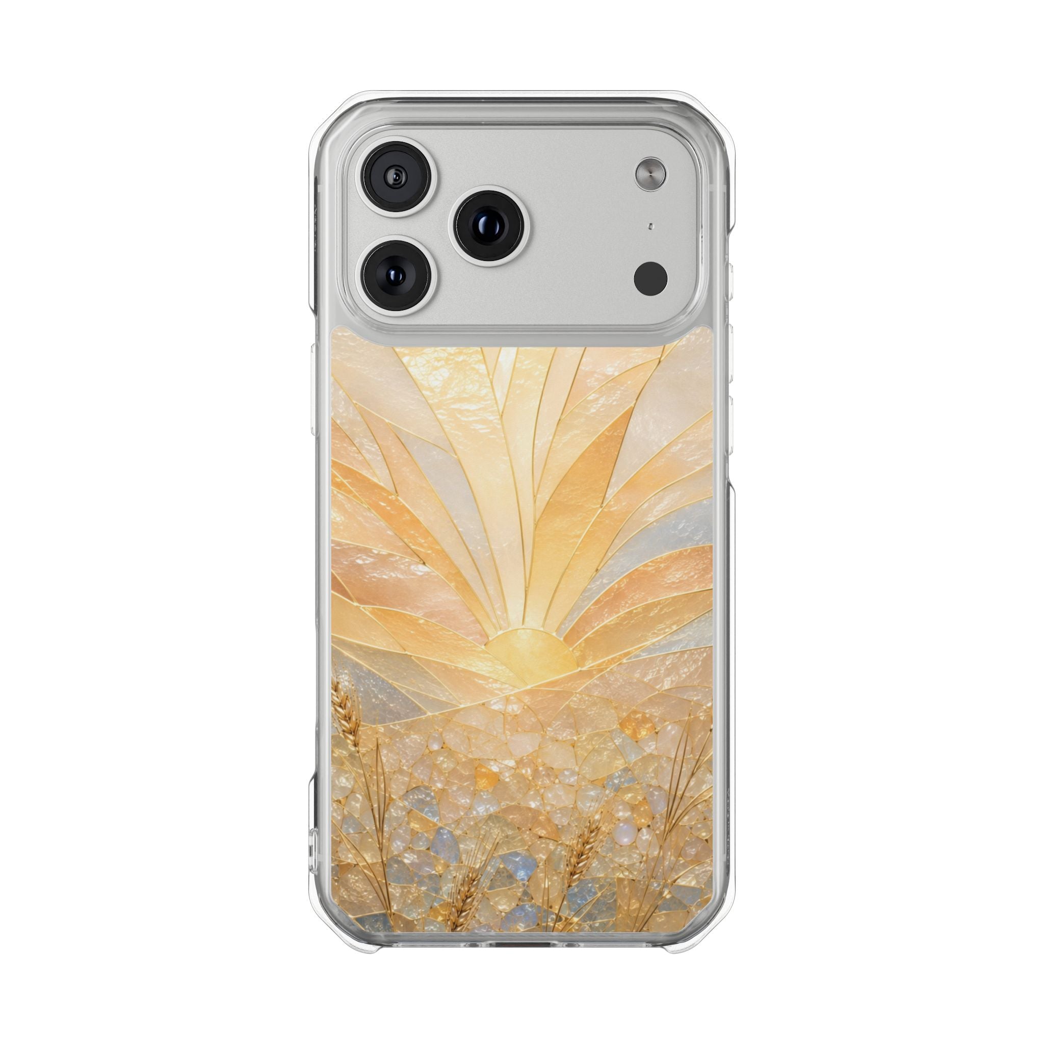 Clear Magnetic Phone Case — Golden Pearl Floral Design, Impact-Resistant iPhone Cover