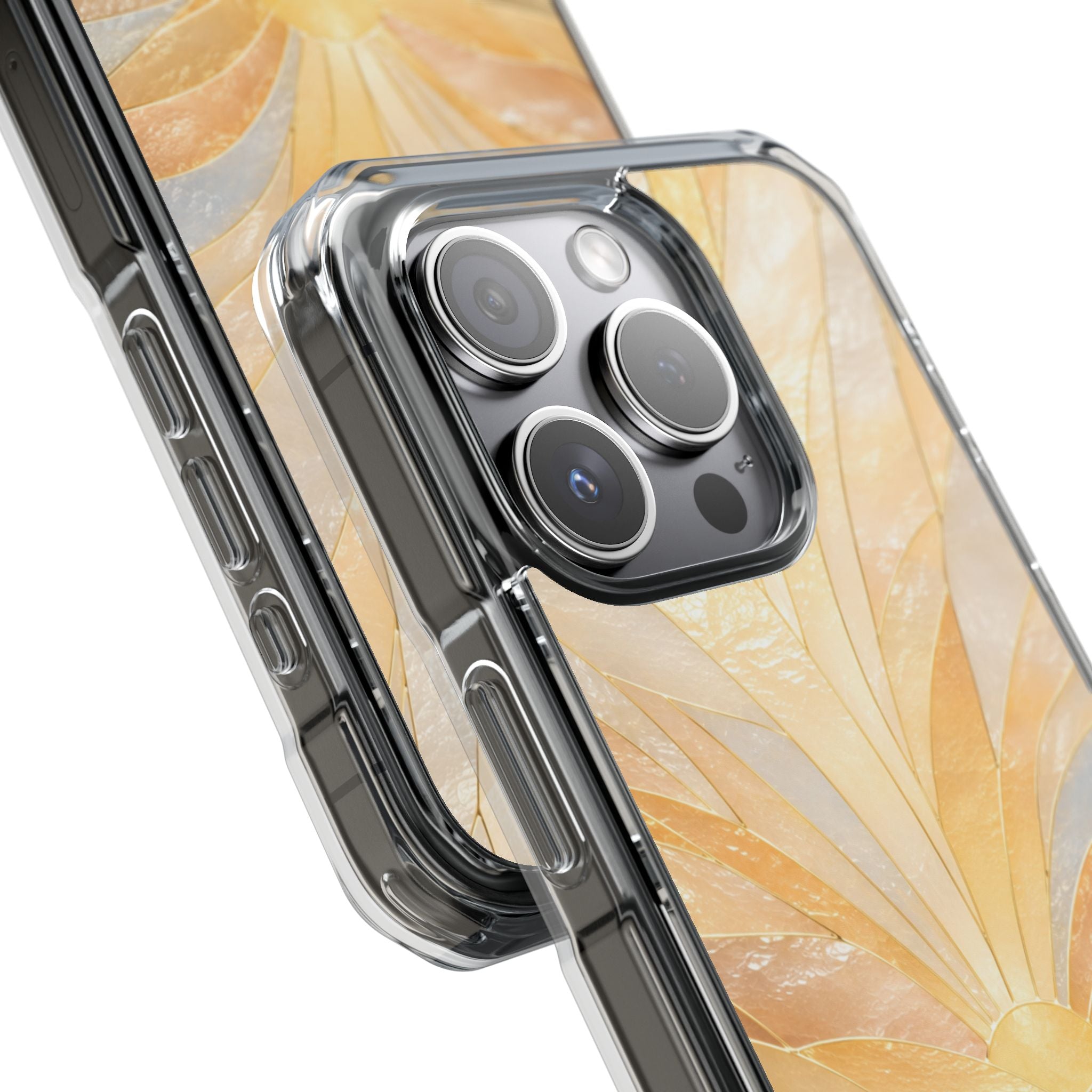 Clear Magnetic Phone Case — Golden Pearl Floral Design, Impact-Resistant iPhone Cover