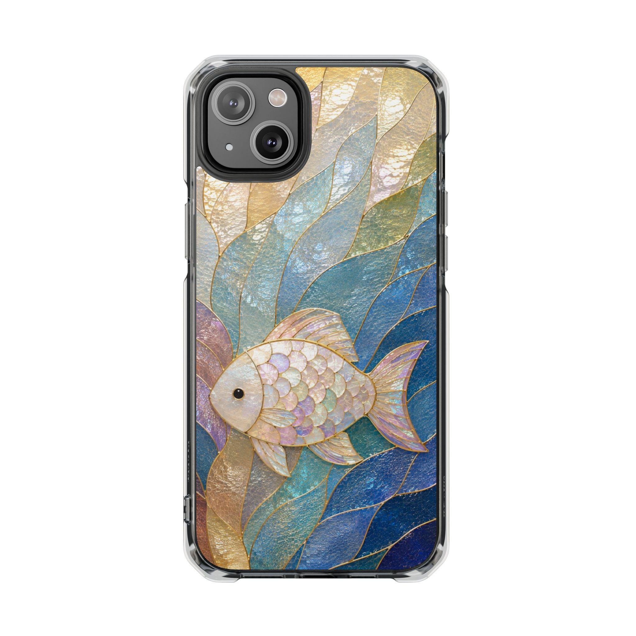 Clear Magnetic Phone Case — Iridescent Fish Mosaic Design