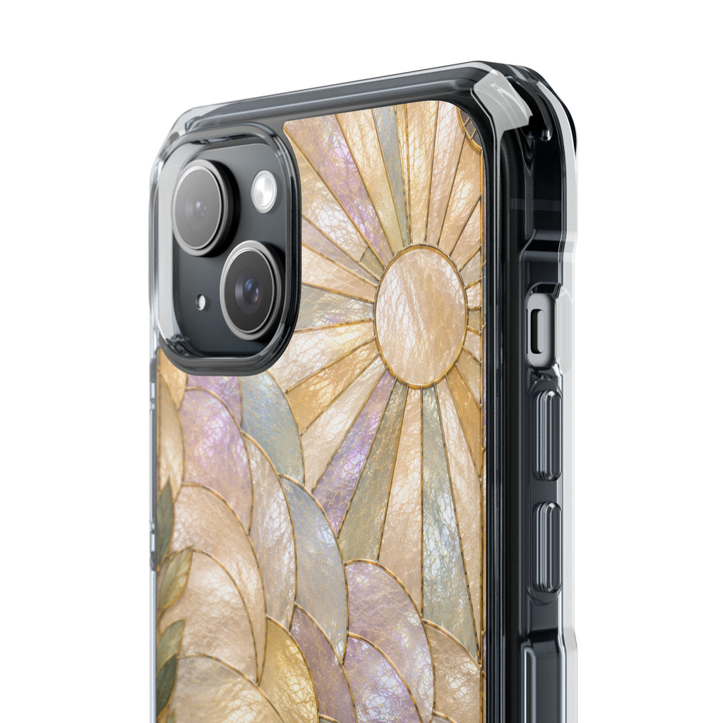 Clear MagSafe Phone Case — Pastel Stained-Glass Sun & Leaves