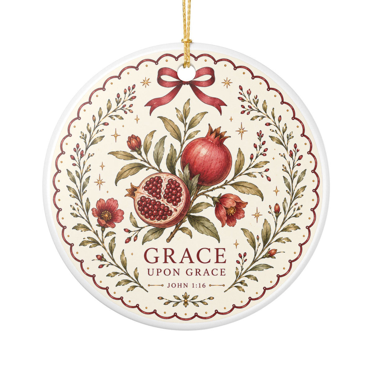 Grace Upon Grace Pomegranate Ornament — Christian Christmas Ornament, John 1:16