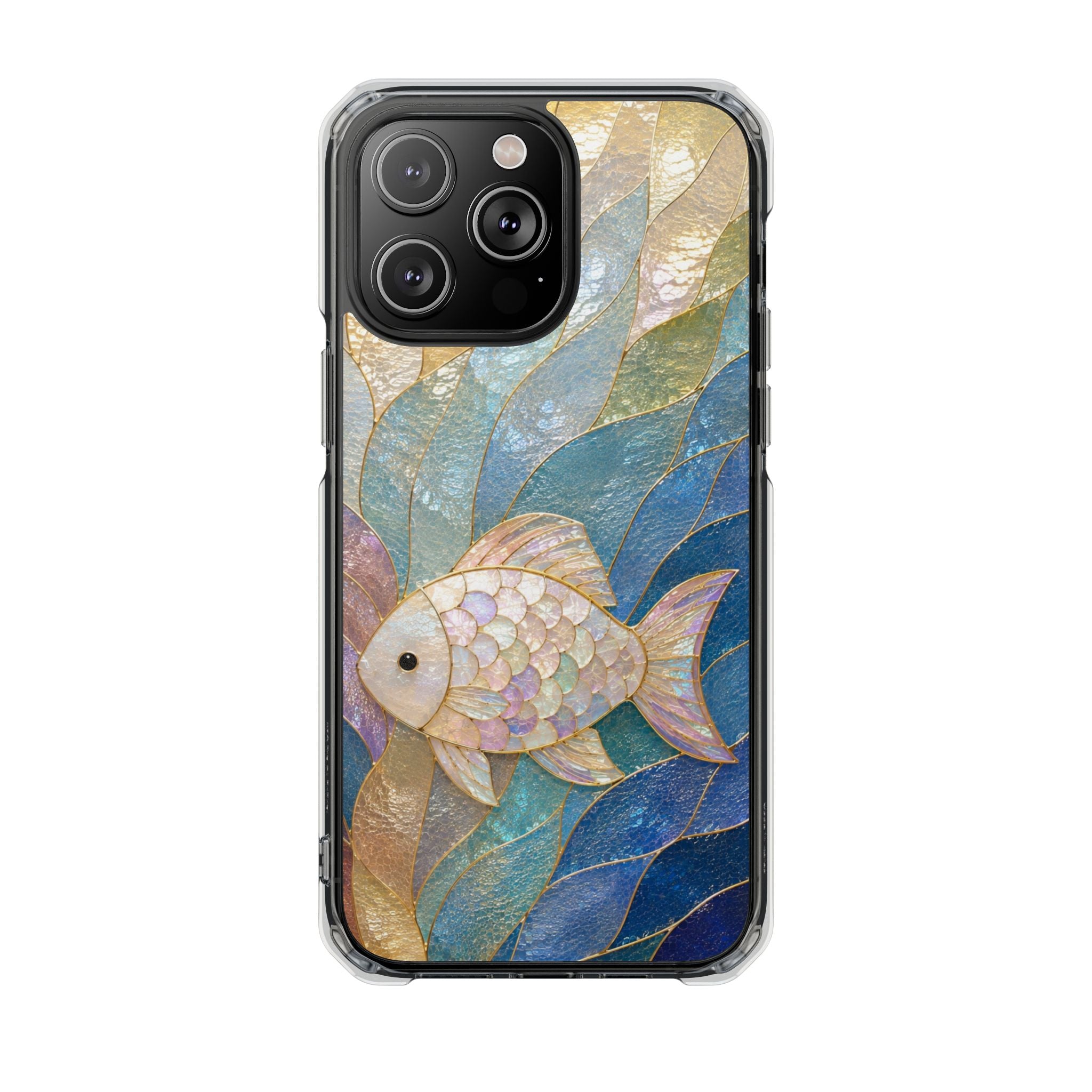 Clear Magnetic Phone Case — Iridescent Fish Mosaic Design