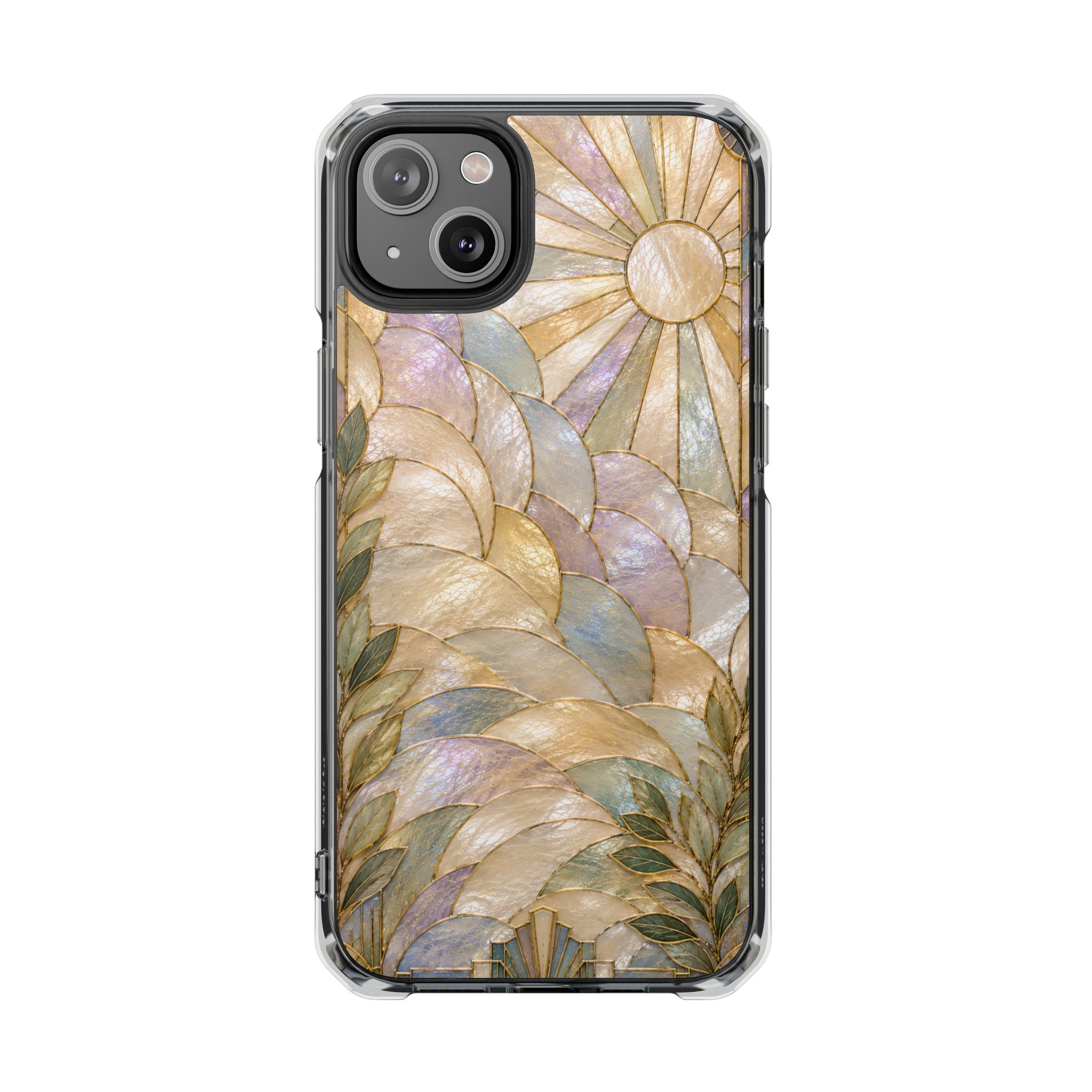 Clear MagSafe Phone Case — Pastel Stained-Glass Sun & Leaves