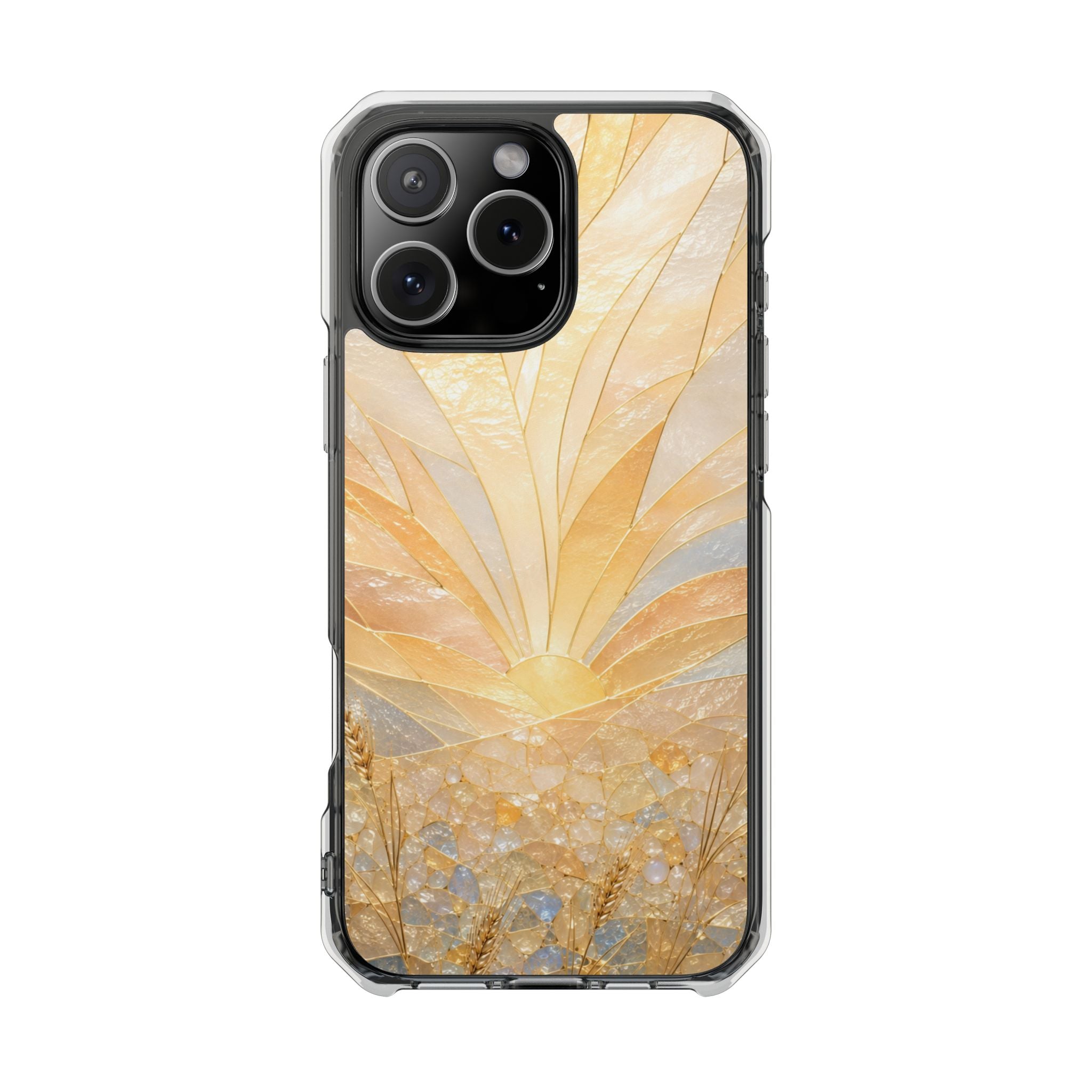 Clear Magnetic Phone Case — Golden Pearl Floral Design, Impact-Resistant iPhone Cover