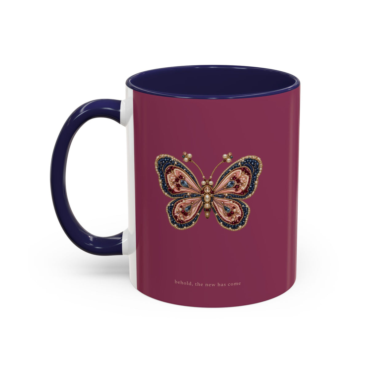 Behold Butterfly Mug — Christian Coffee Mug with Jeweled Butterfly, 11 oz