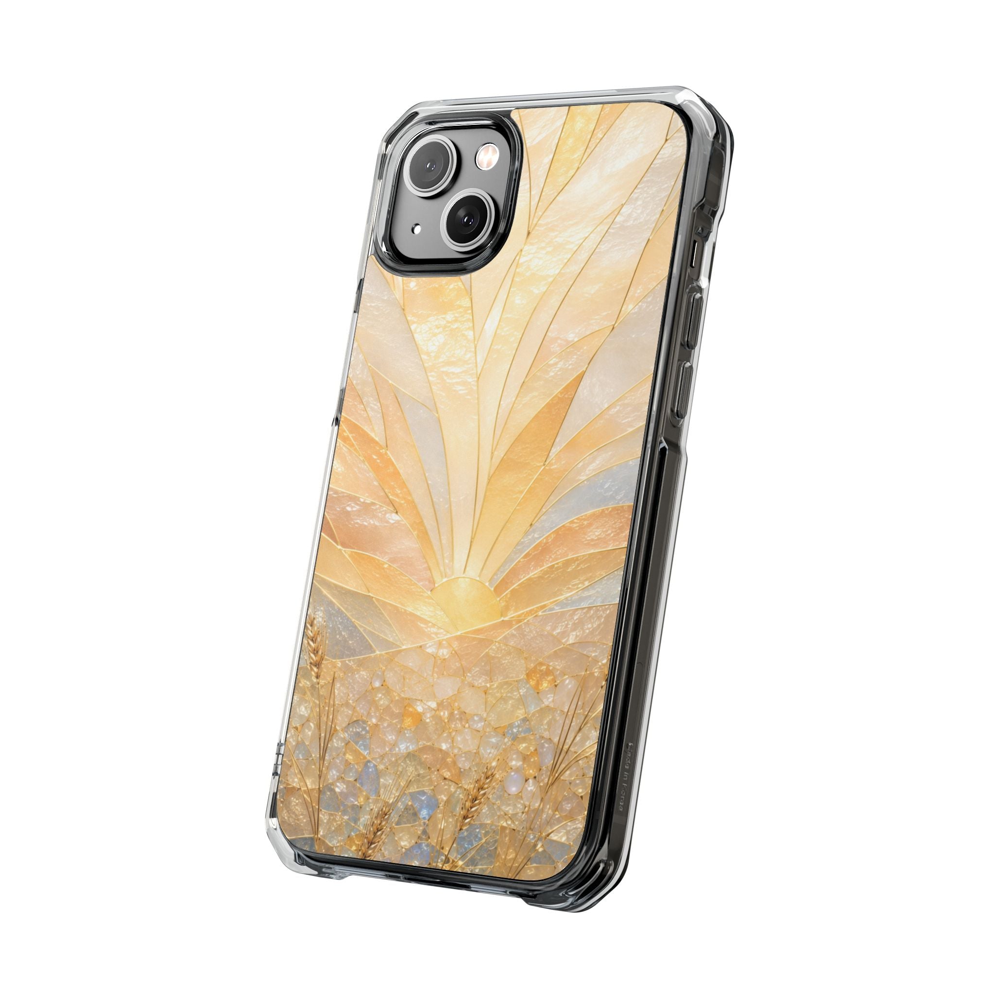 Clear Magnetic Phone Case — Golden Pearl Floral Design, Impact-Resistant iPhone Cover