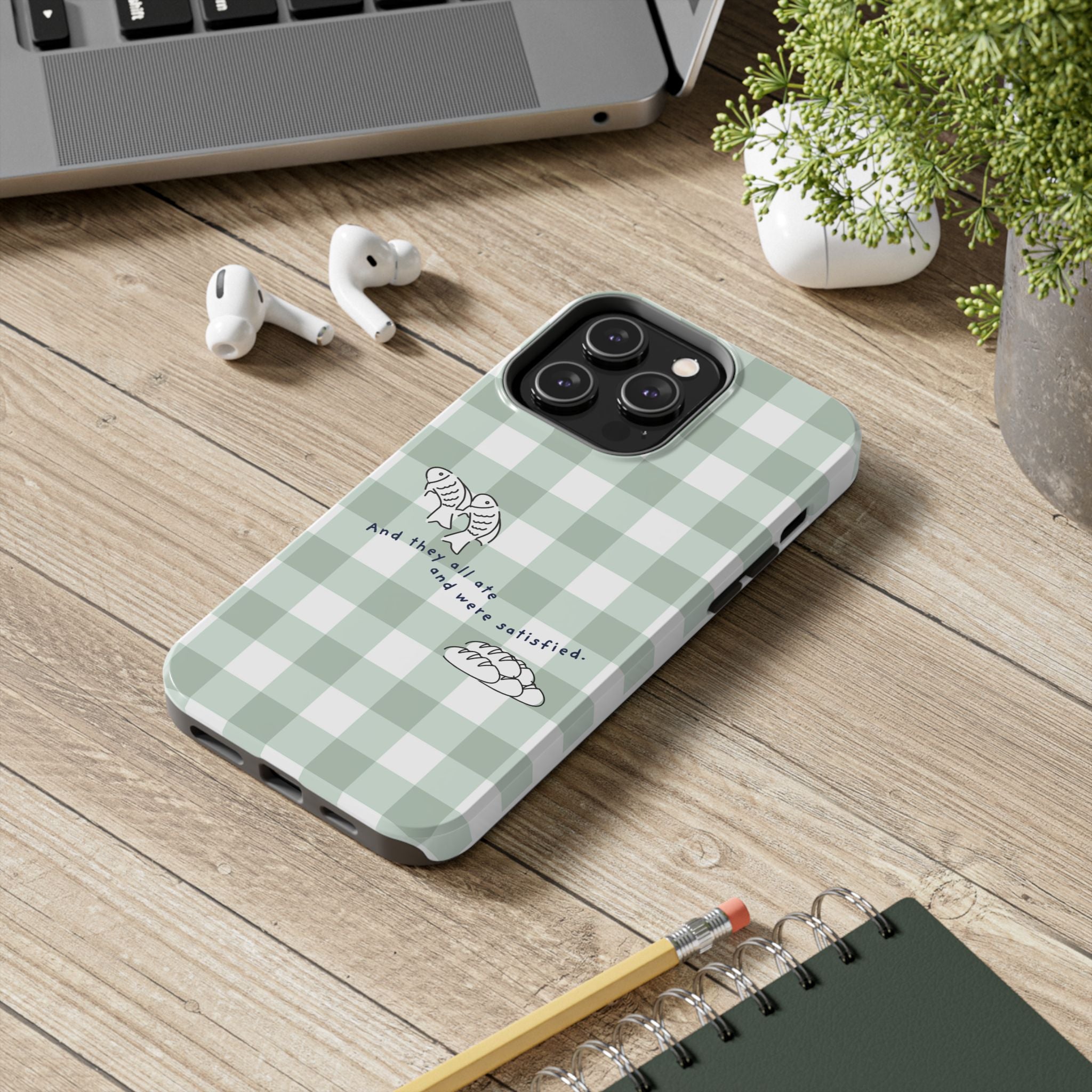 FISH AND LOAVES Gingham Phone Case (Green)