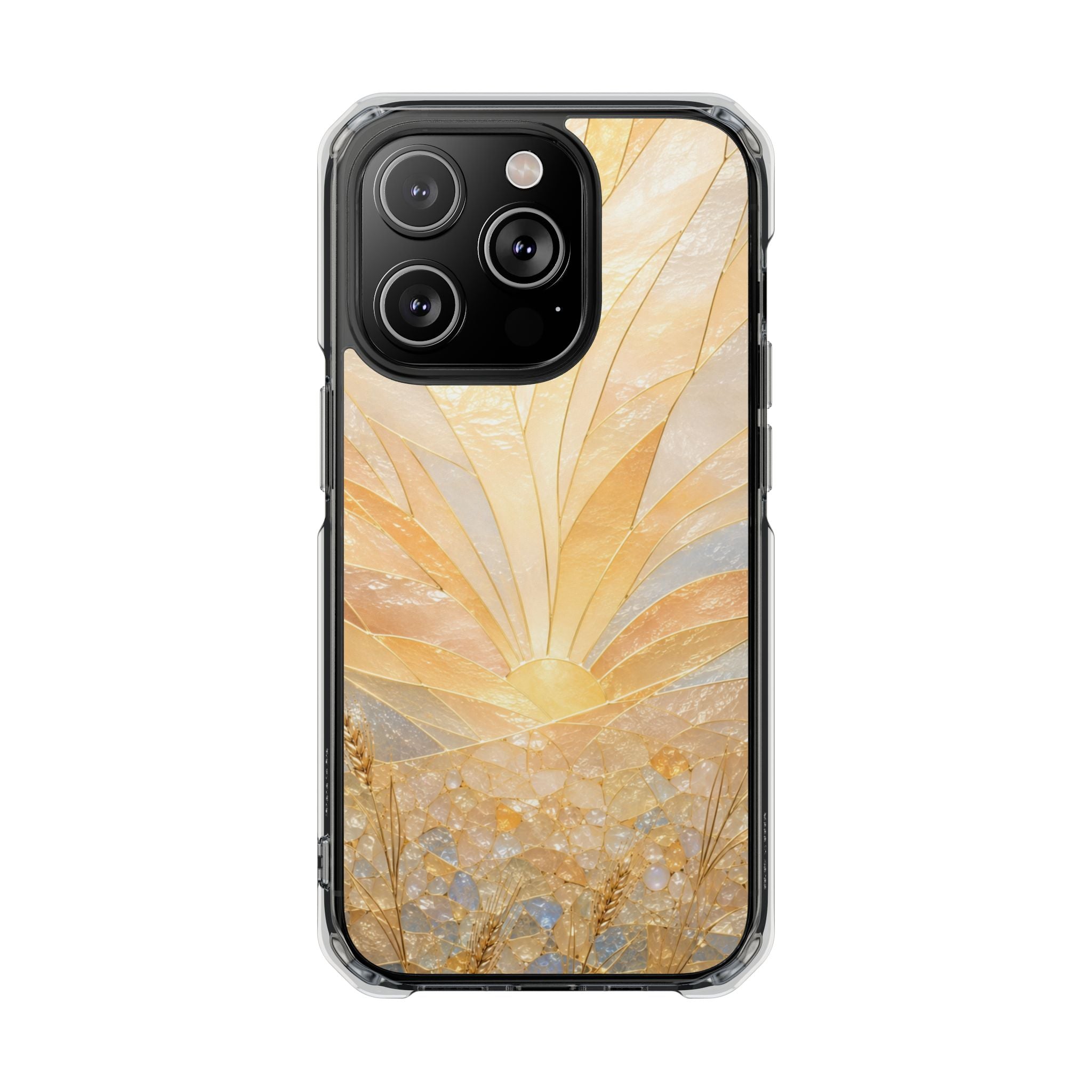 Clear Magnetic Phone Case — Golden Pearl Floral Design, Impact-Resistant iPhone Cover