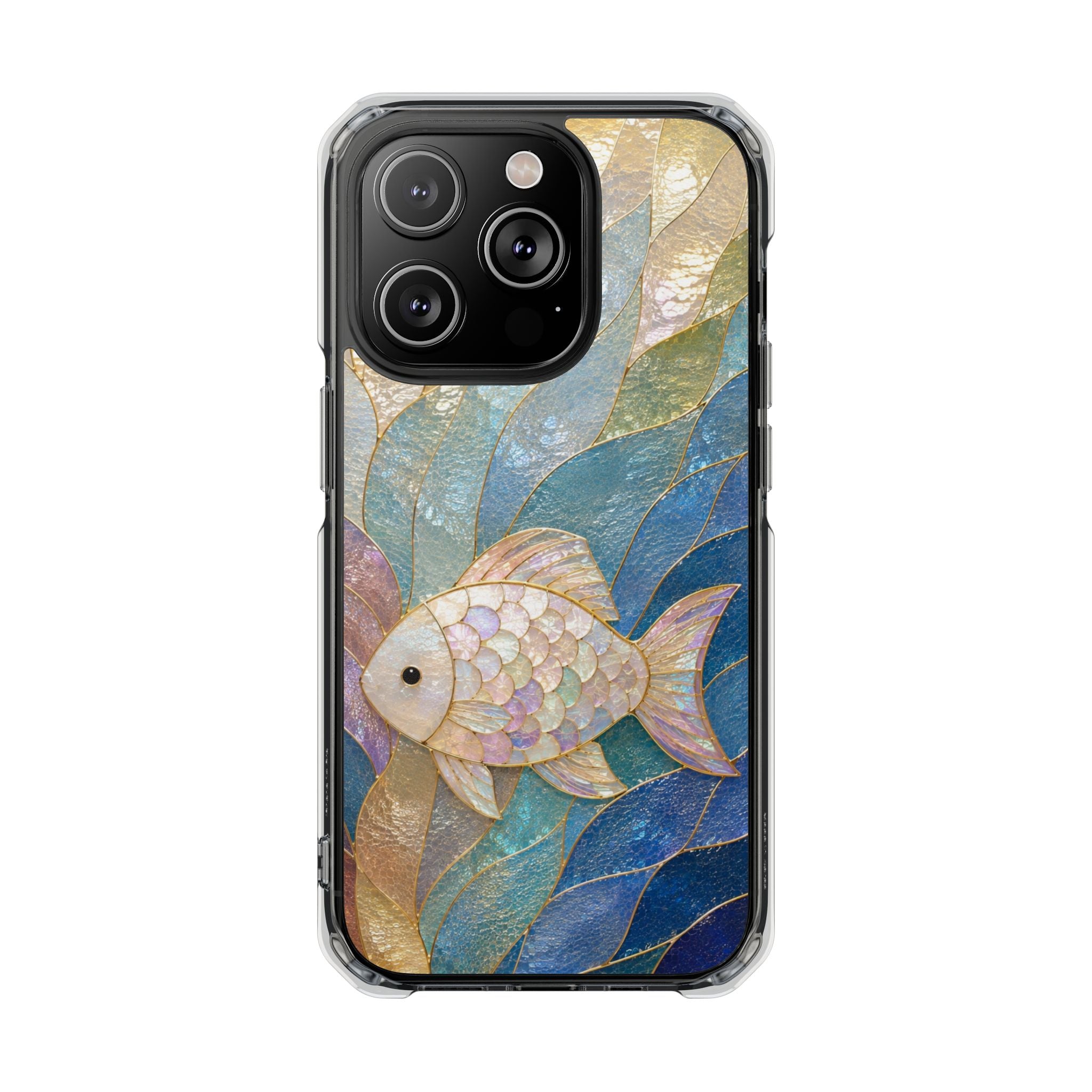 Clear Magnetic Phone Case — Iridescent Fish Mosaic Design