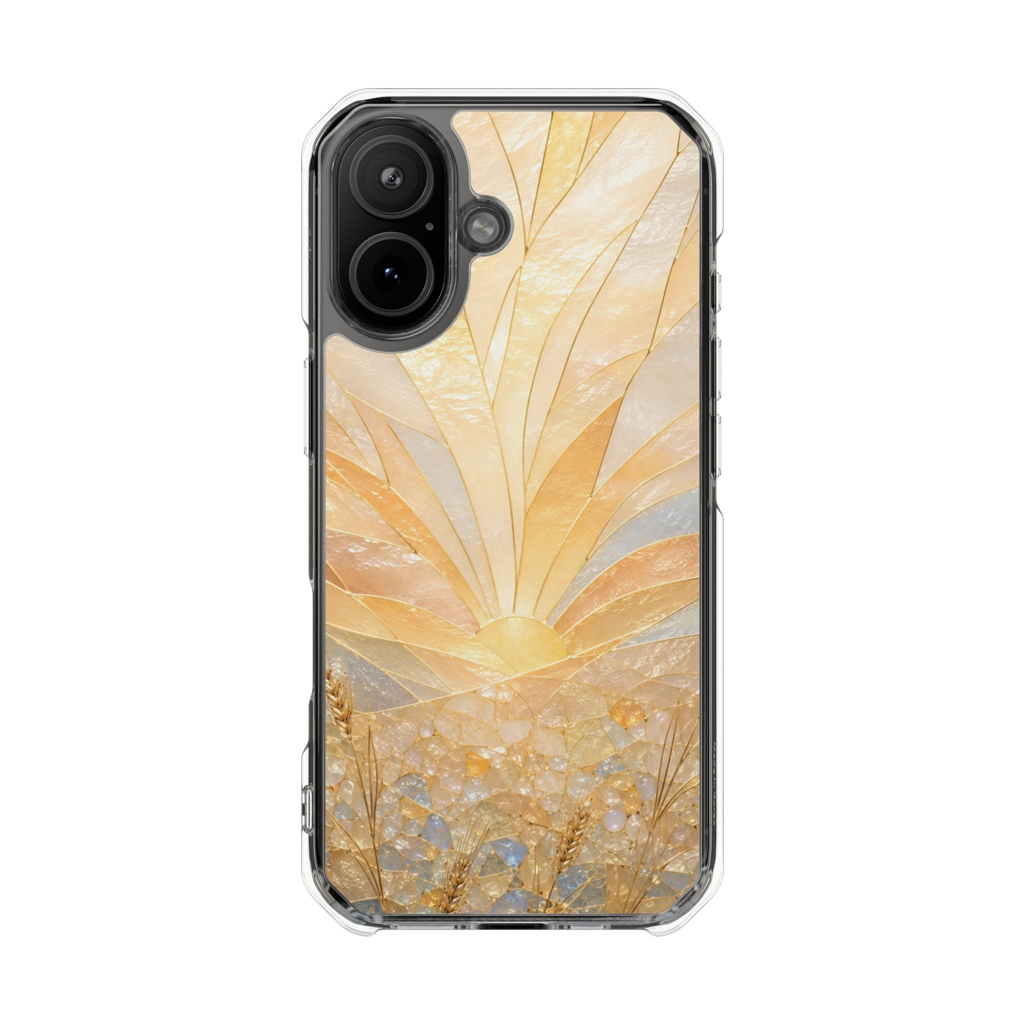 Clear Magnetic Phone Case — Golden Pearl Floral Design, Impact-Resistant iPhone Cover