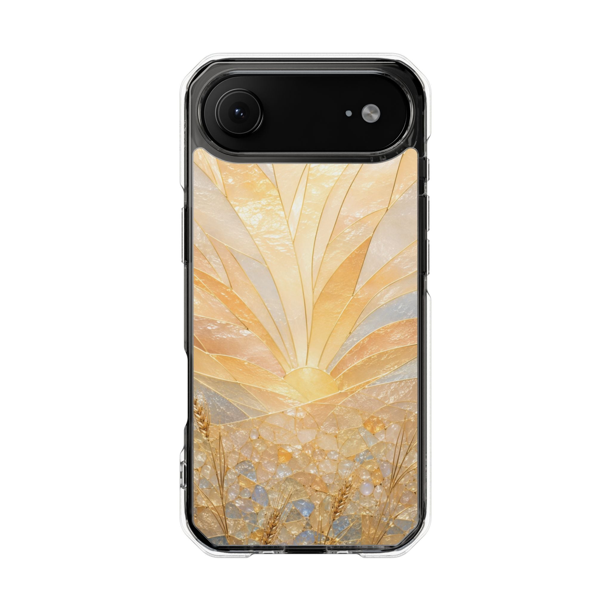 Clear Magnetic Phone Case — Golden Pearl Floral Design, Impact-Resistant iPhone Cover
