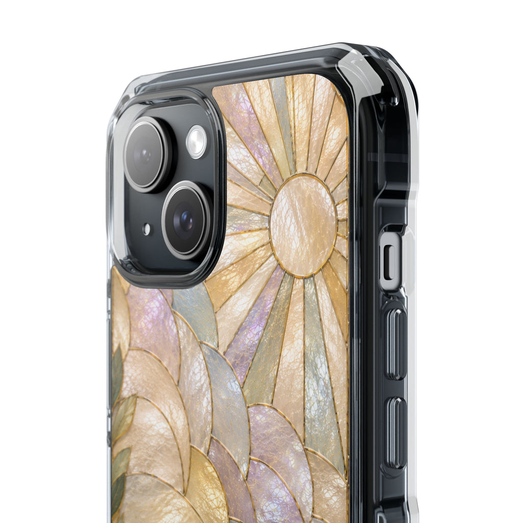 Clear MagSafe Phone Case — Pastel Stained-Glass Sun & Leaves