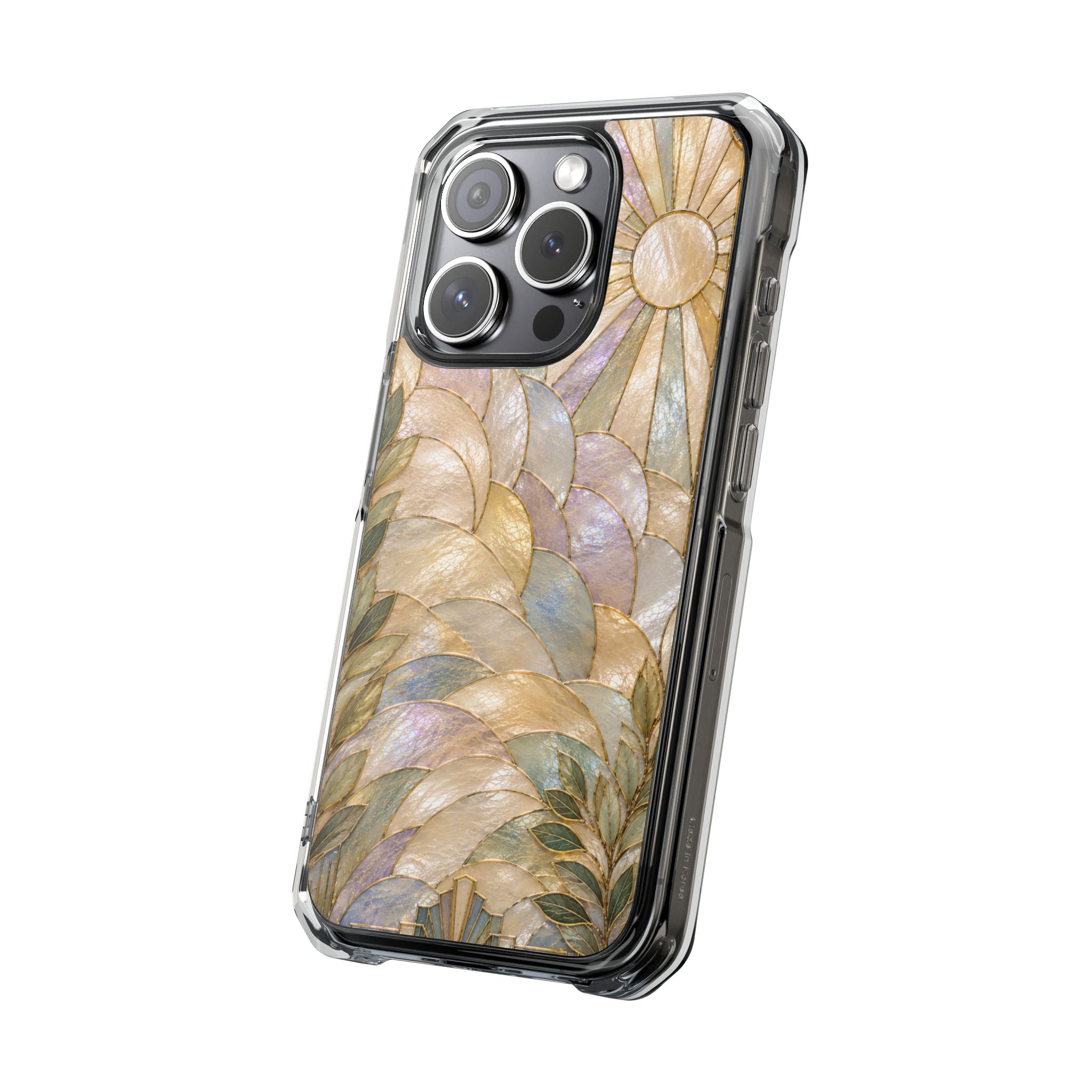 Clear MagSafe Phone Case — Pastel Stained-Glass Sun & Leaves