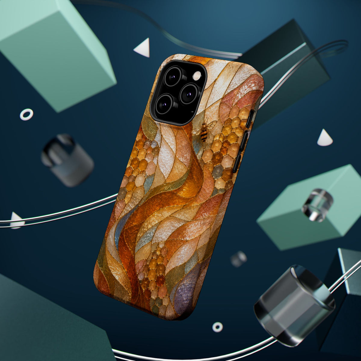 Abstract Amber Mosaic Phone Case — Magnetic Impact-Resistant iPhone Cover