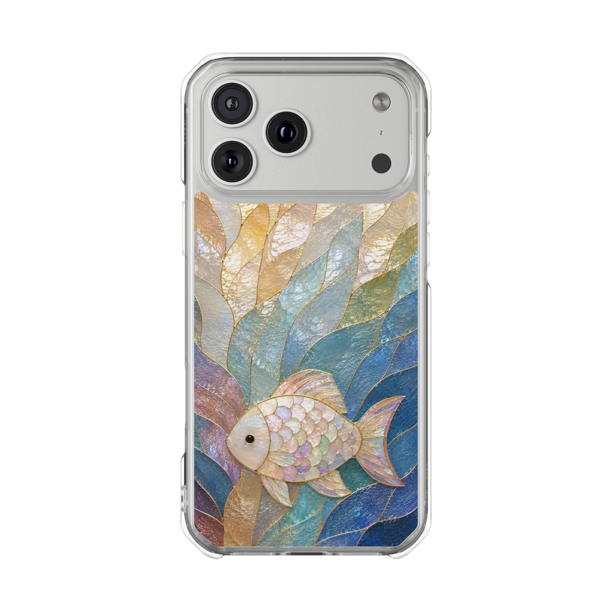 Clear Magnetic Phone Case — Iridescent Fish Mosaic Design