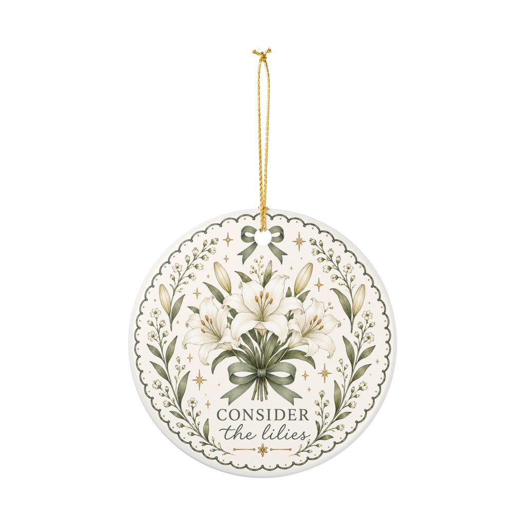 Consider the Lilies Ornament — Christian Floral Christmas Ornament, Matthew 6