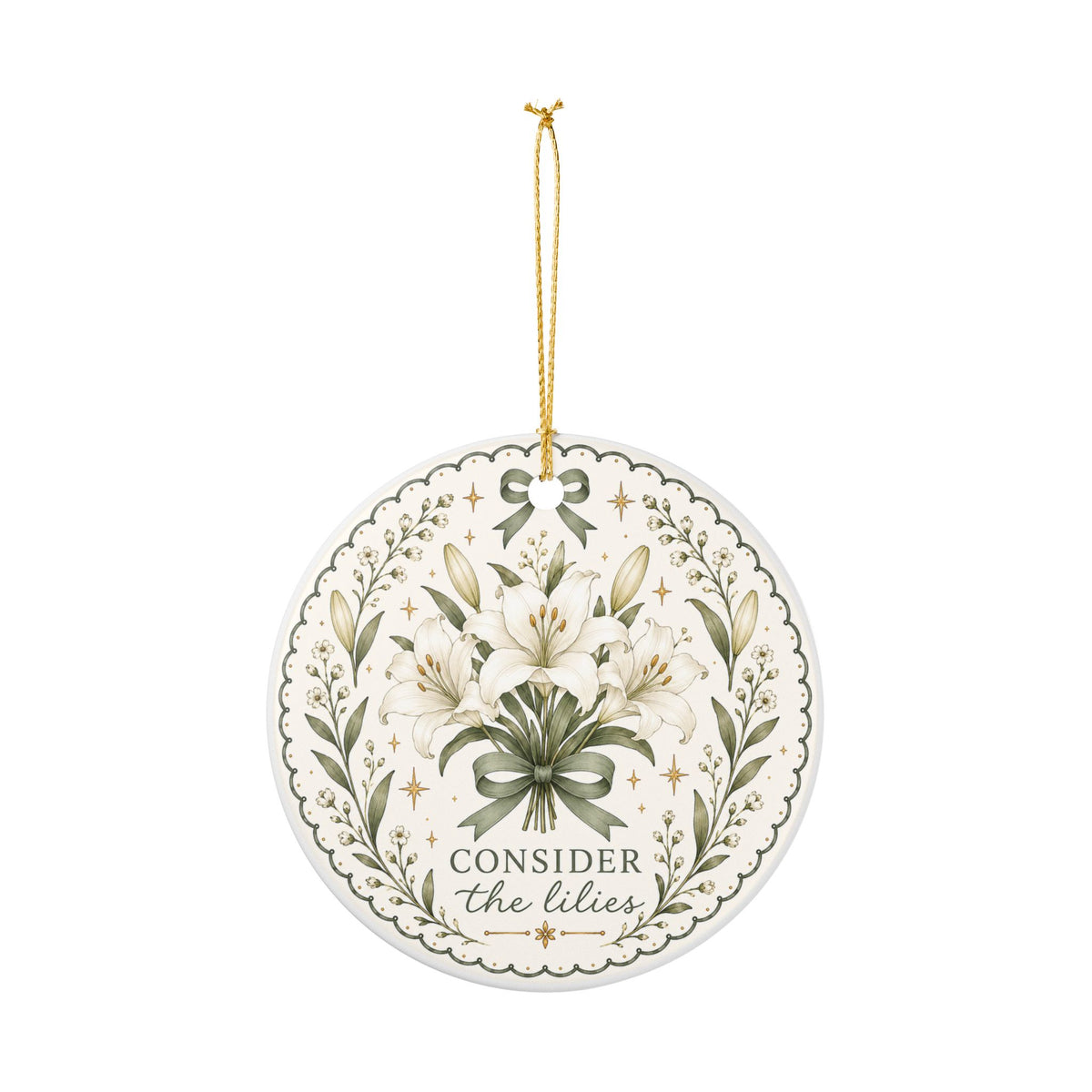 Consider the Lilies Ornament — Christian Floral Christmas Ornament, Matthew 6