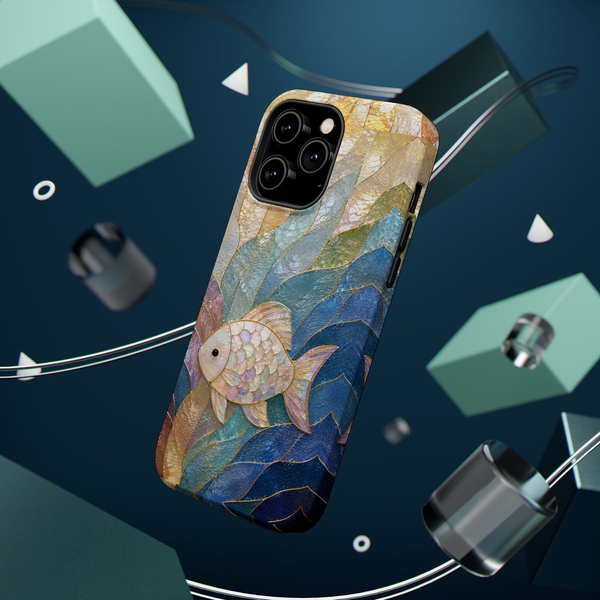 Fish Mosaic Magnetic Phone Case — Impact-Resistant Ocean Art
