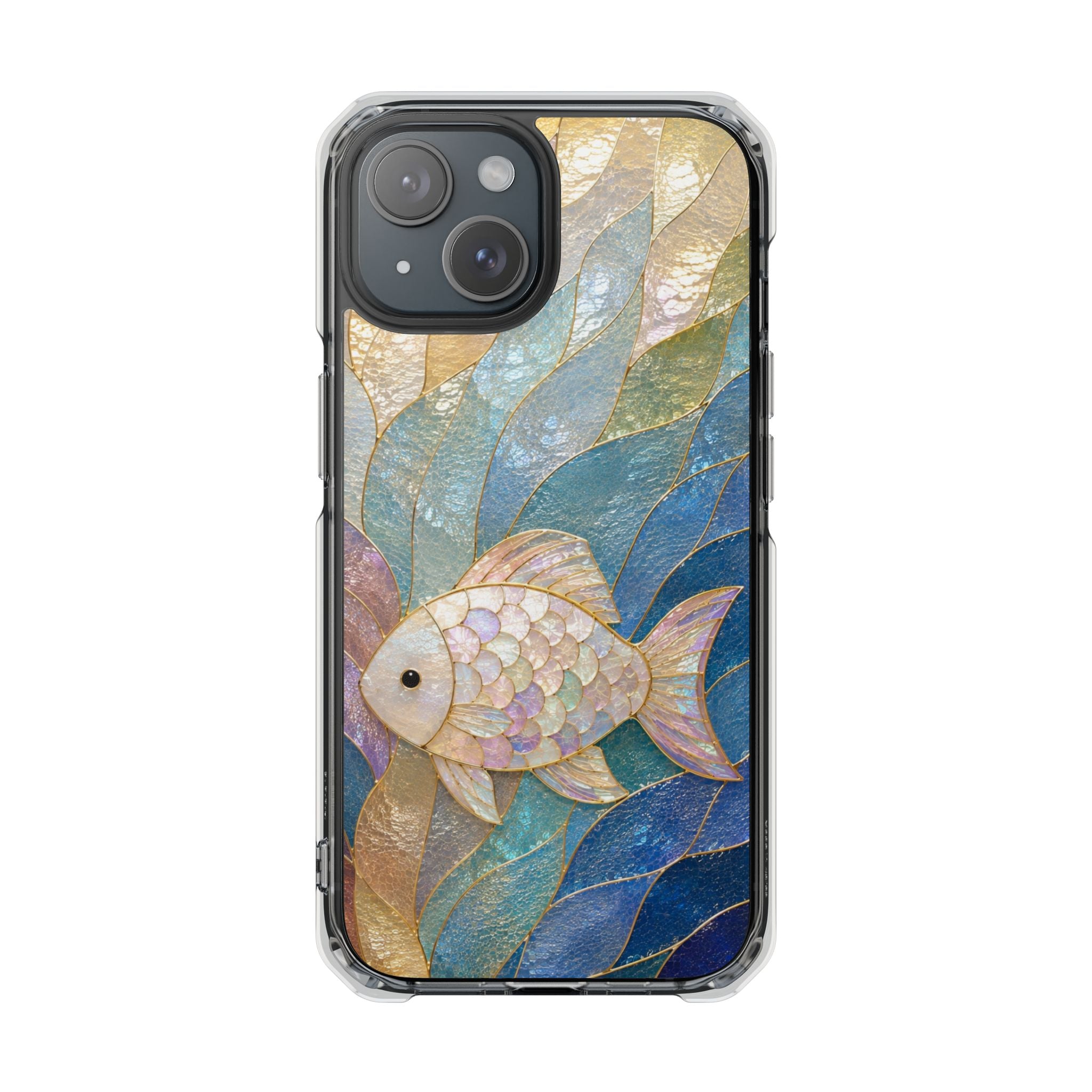 Clear Magnetic Phone Case — Iridescent Fish Mosaic Design