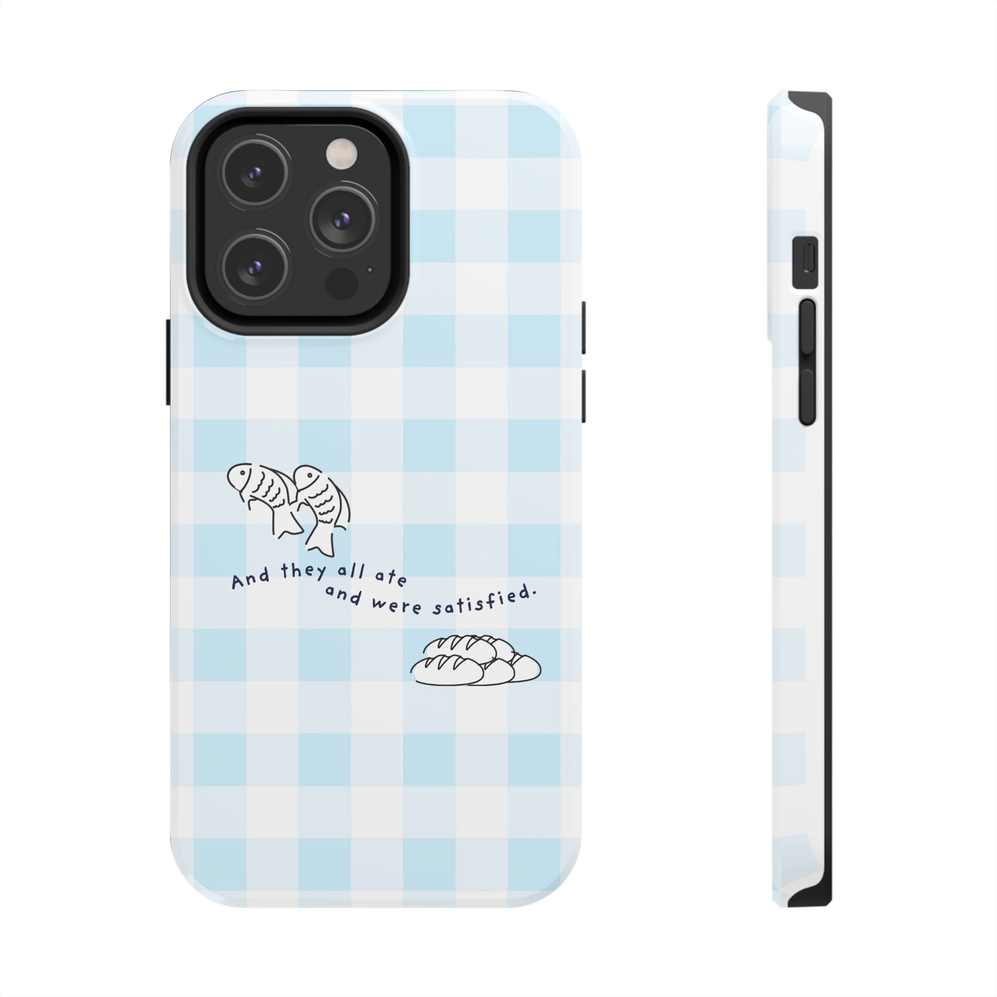 FISH AND LOAVES Gingham Phone Case (Blue)