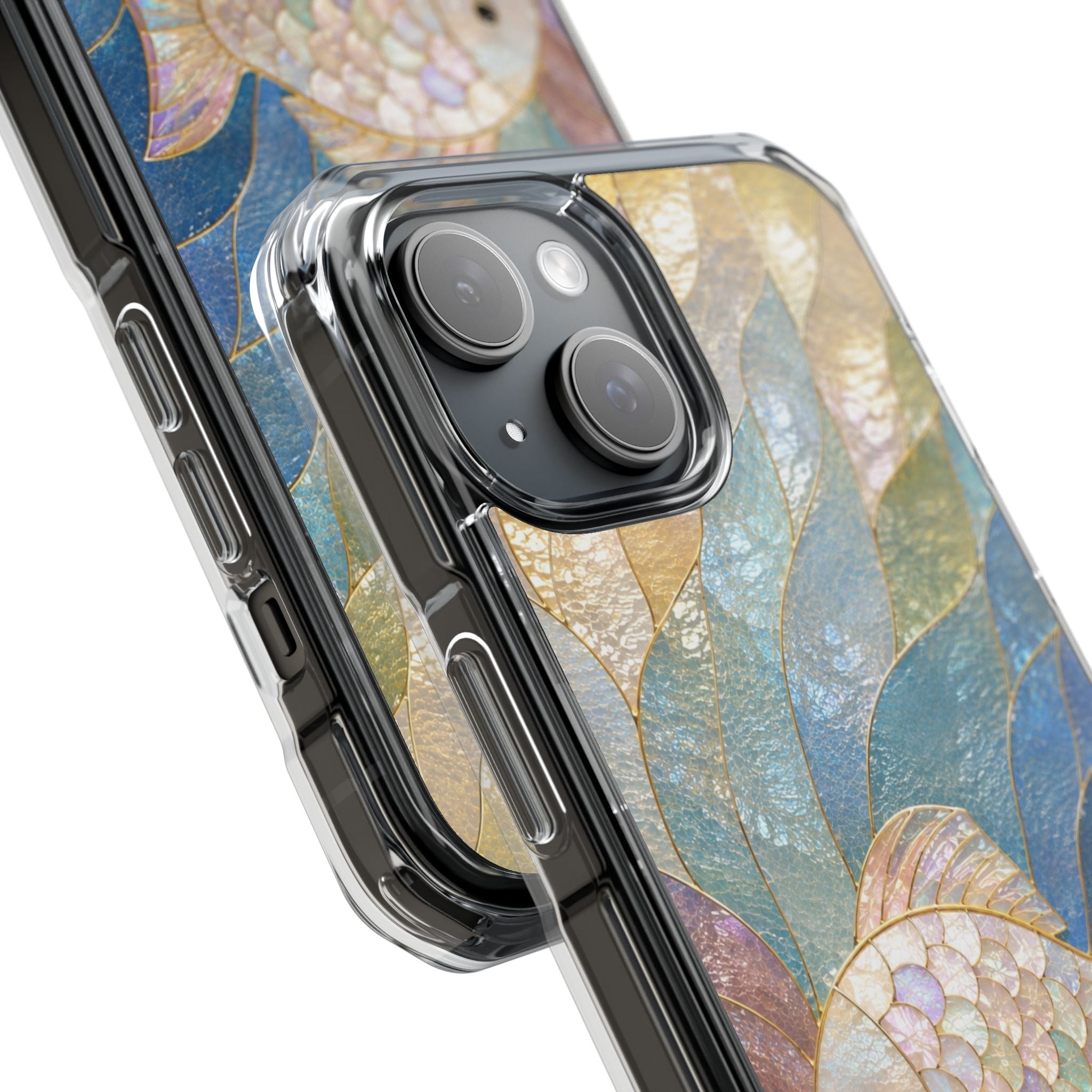 Clear Magnetic Phone Case — Iridescent Fish Mosaic Design