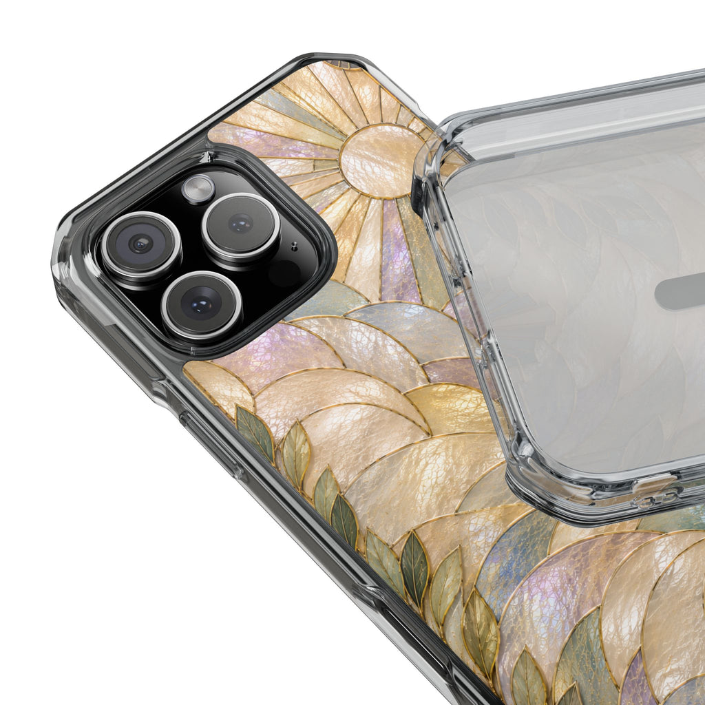 Clear MagSafe Phone Case — Pastel Stained-Glass Sun & Leaves