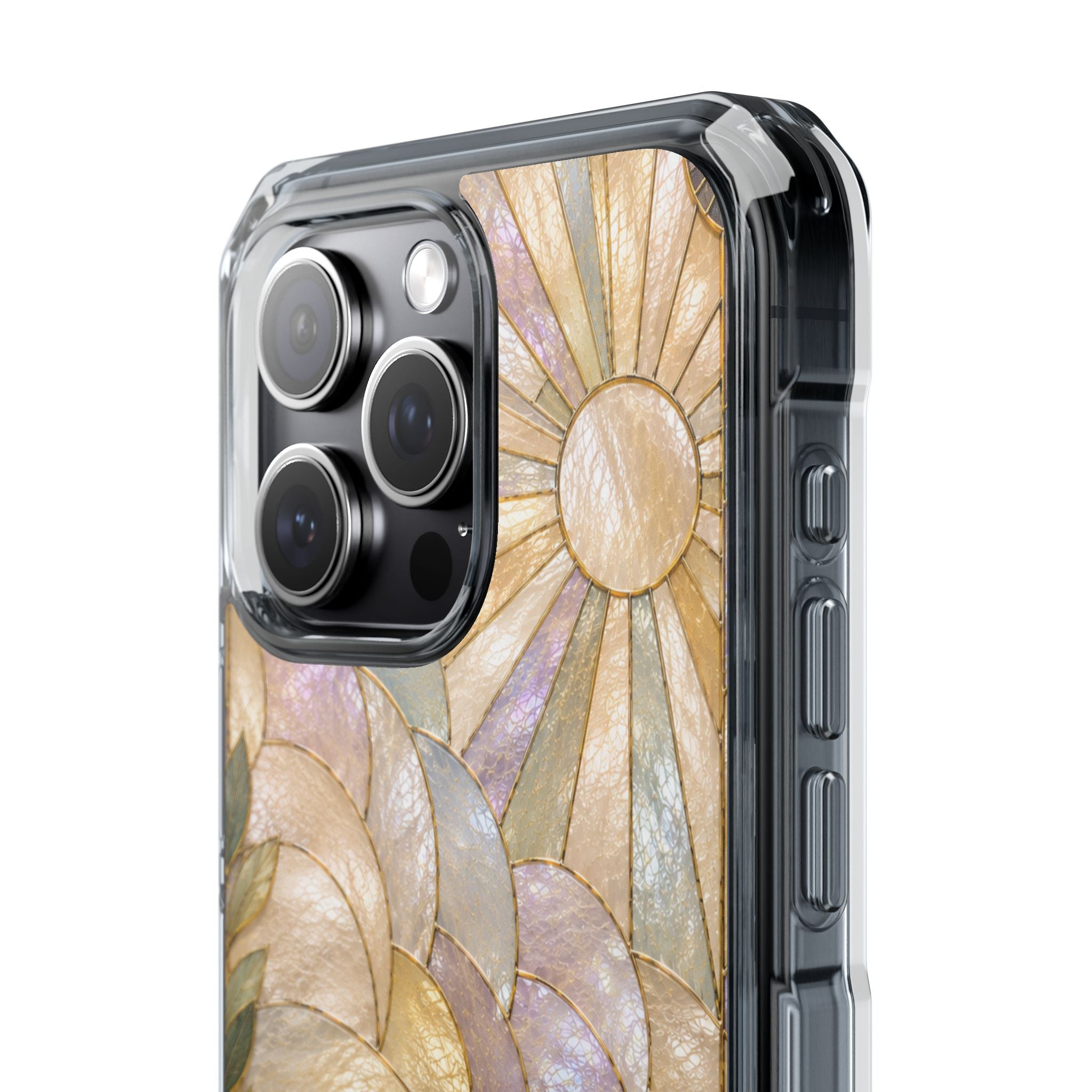 Clear MagSafe Phone Case — Pastel Stained-Glass Sun & Leaves