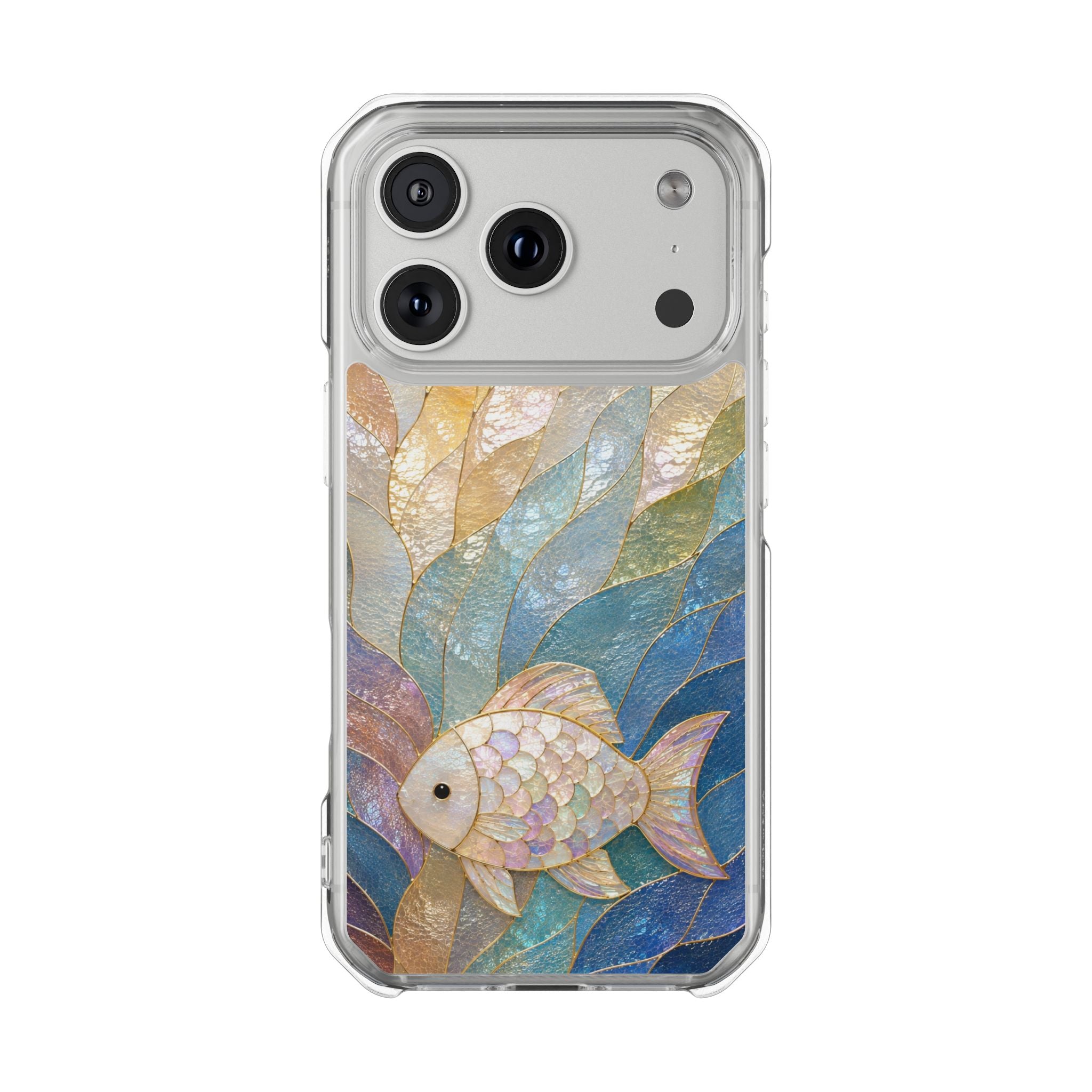 Clear Magnetic Phone Case — Iridescent Fish Mosaic Design