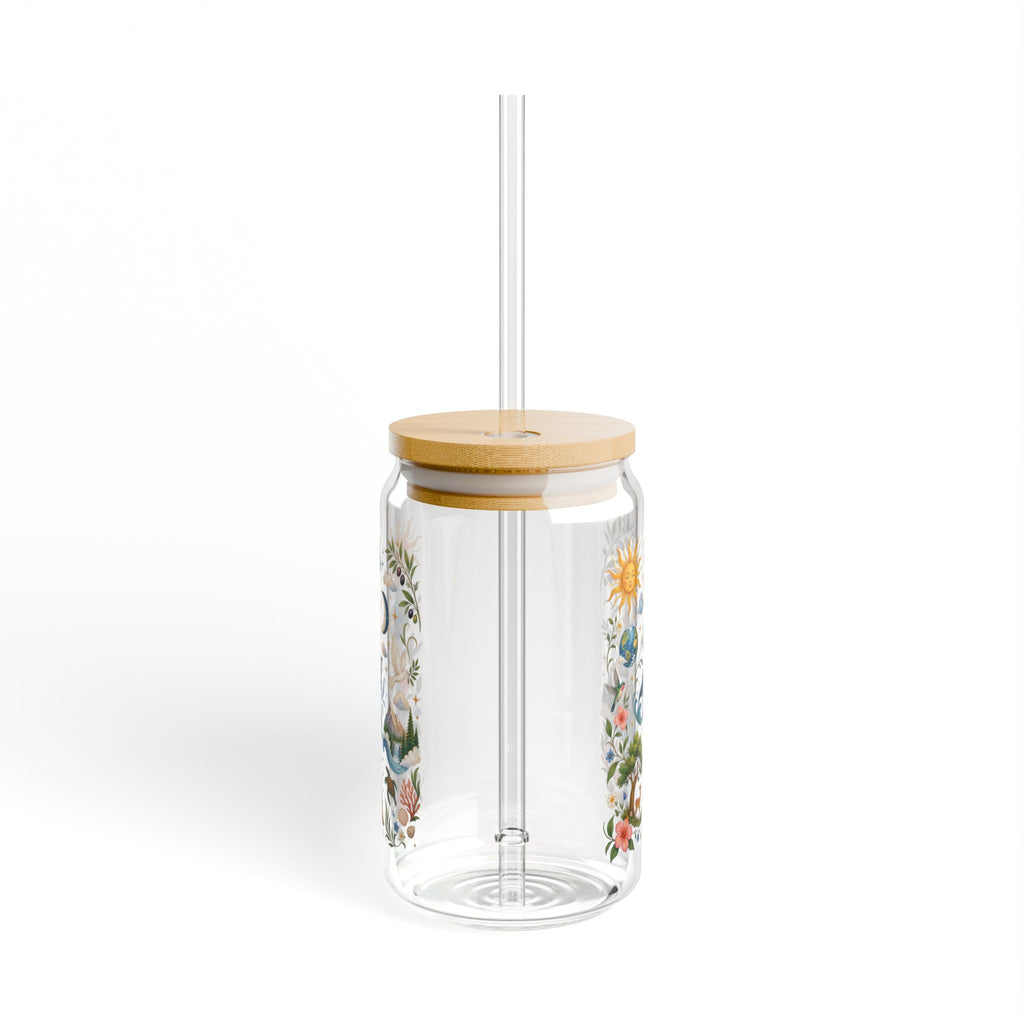 And It Was Good 16 oz Glass Tumbler with Bamboo Lid & Straw | Genesis Creation Christian Iced Coffee & Matcha Cup