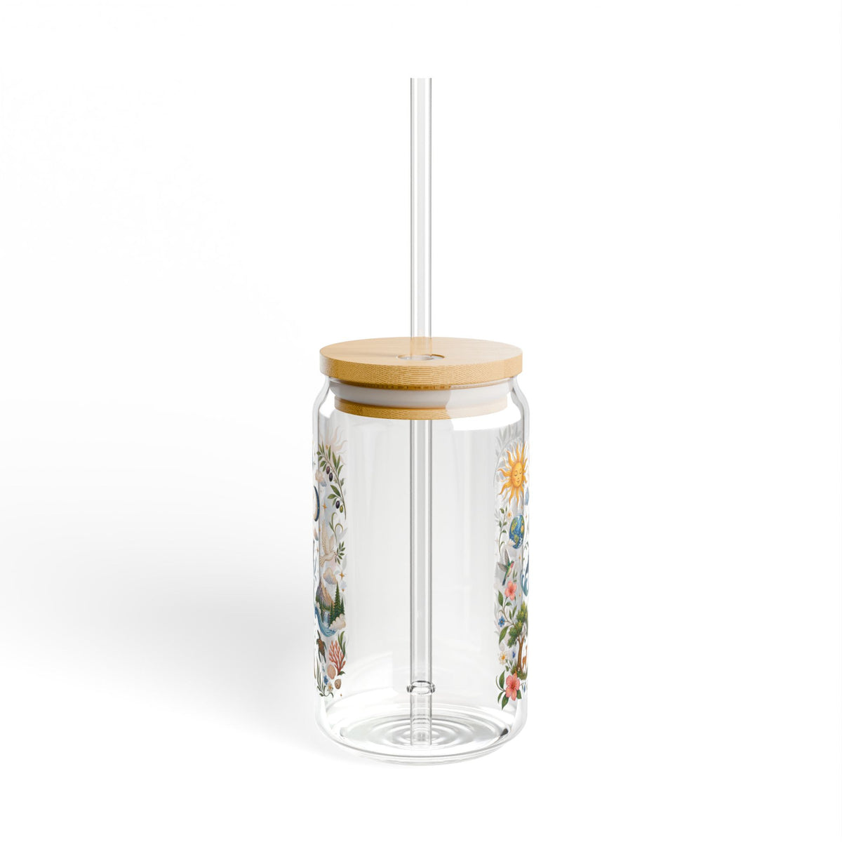 And It Was Good 16 oz Glass Tumbler with Bamboo Lid & Straw | Genesis Creation Christian Iced Coffee & Matcha Cup