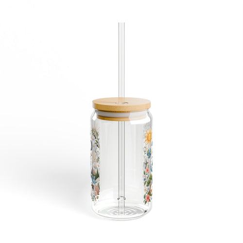 And It Was Good 16 oz Glass Tumbler with Bamboo Lid & Straw | Genesis Creation Christian Iced Coffee & Matcha Cup