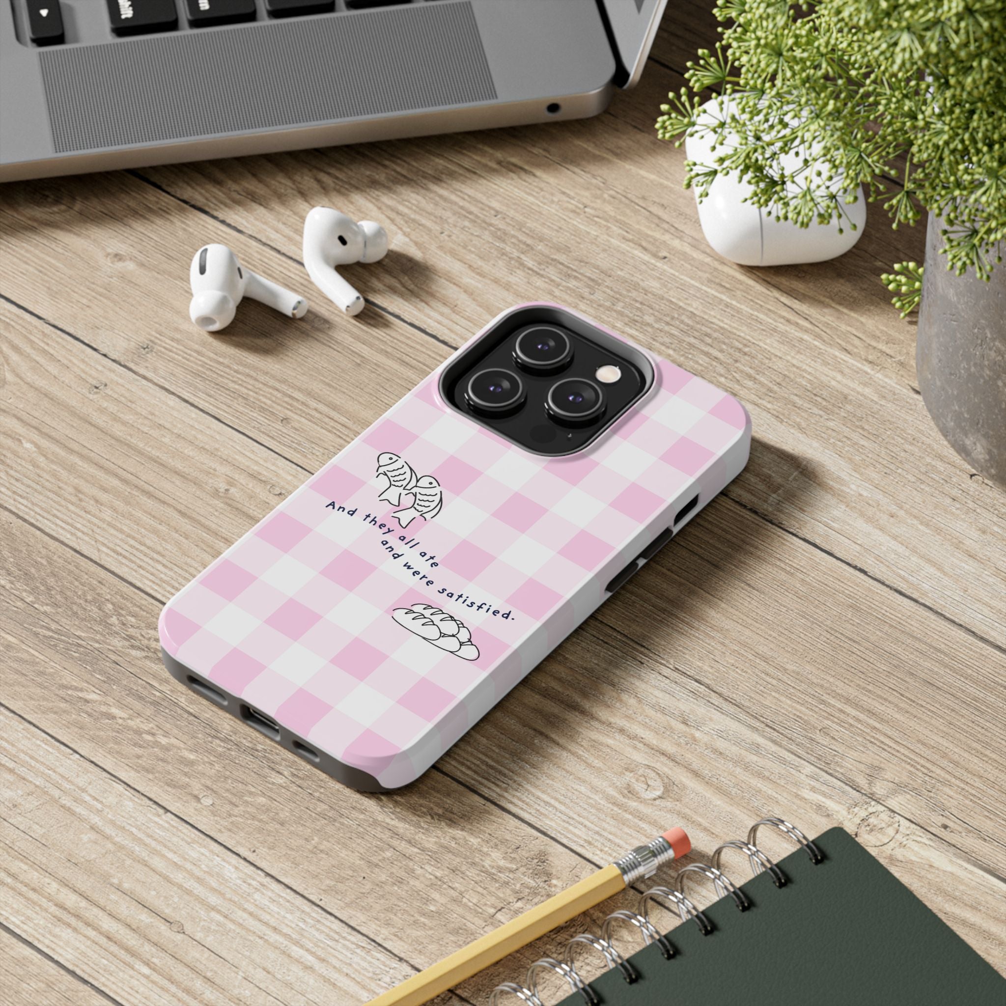 FISH AND LOAVES Gingham Phone Case (Pink)