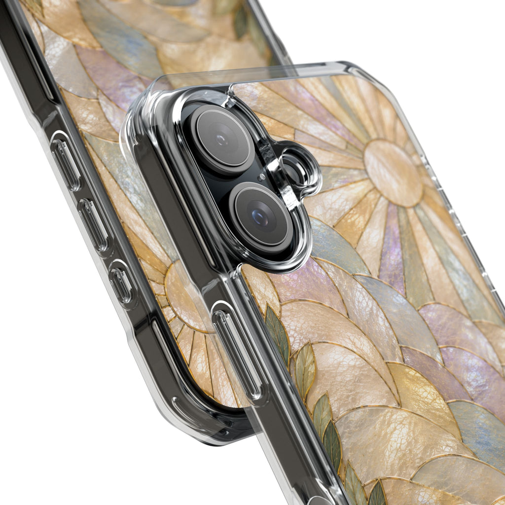 Clear MagSafe Phone Case — Pastel Stained-Glass Sun & Leaves